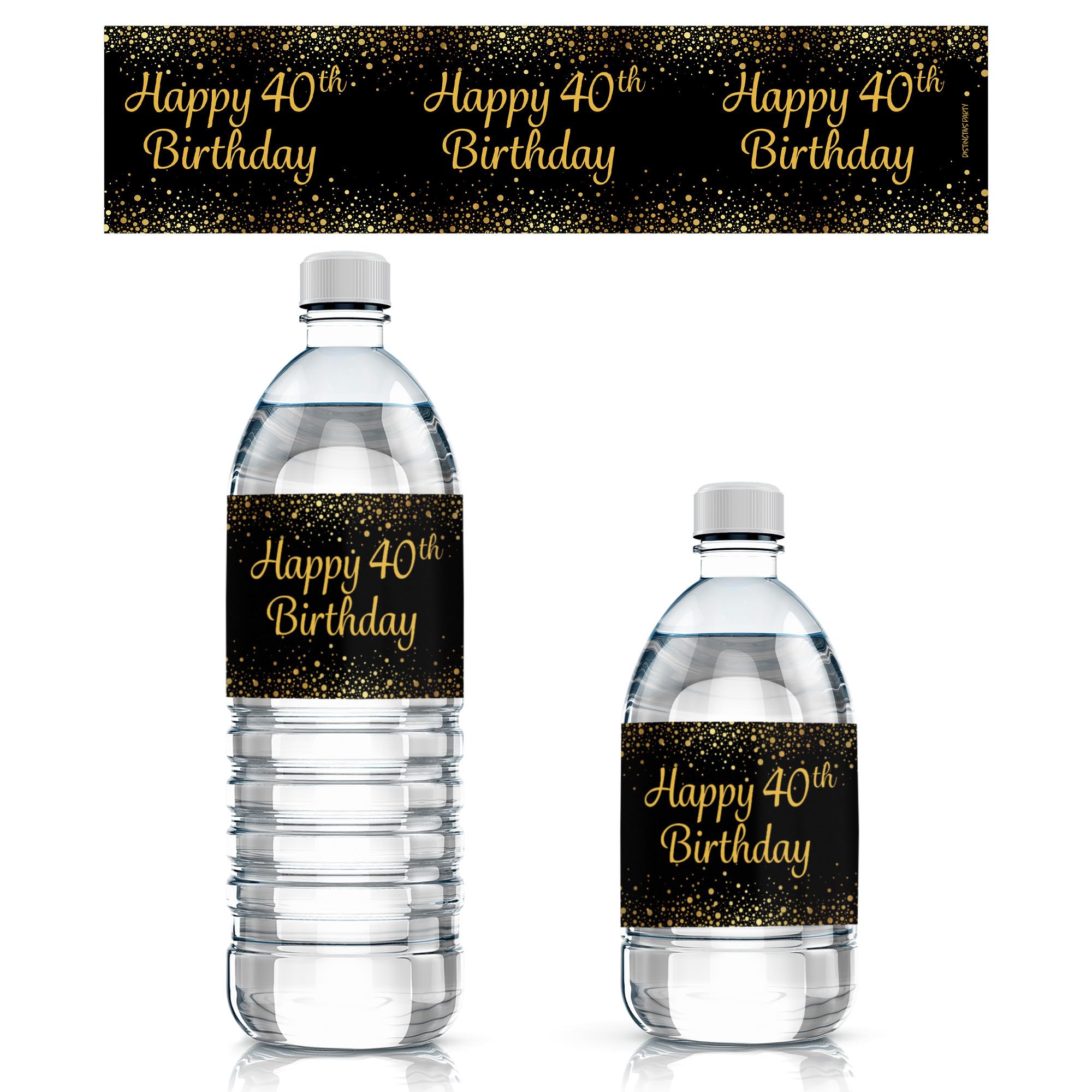 Black Gold 40th Birthday Water Bottle Labels - 24 Stickers for Party Decor