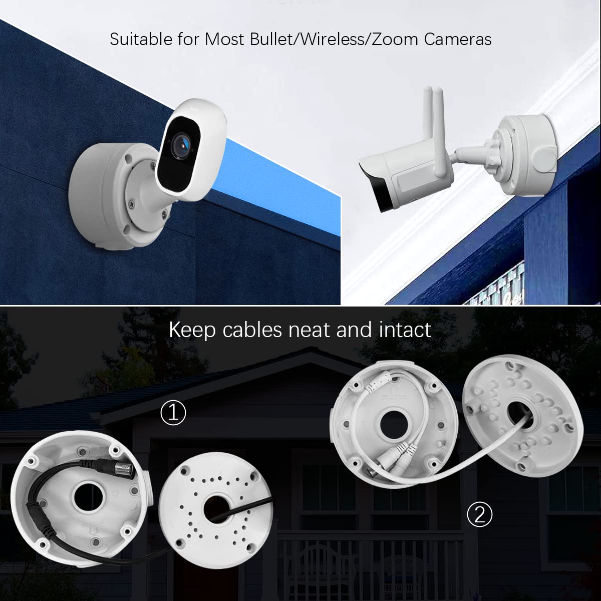 Universal Aluminum Waterproof Junction Box Mount Bracket - Compatible with Bullet Security Cameras & Solar Panels - Wall/Ceiling Installation - Hide Cables - Durable Metal Housing (8 Pack) - Ideal for Outdoor Security Systems & Solar Power Setups