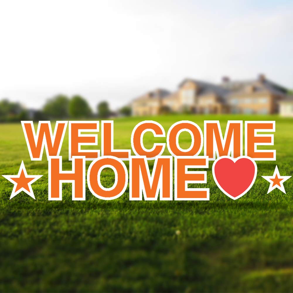 Vispronet 18in Tall Welcome Home Yard Sign with Stakes - Durable Coroplast Outdoor Sign - Weather-Resistant Decorative Letters & Steel Stakes (Orange) - Perfect for Front Yard Greetings, Housewarming Gifts & Holiday Decorations