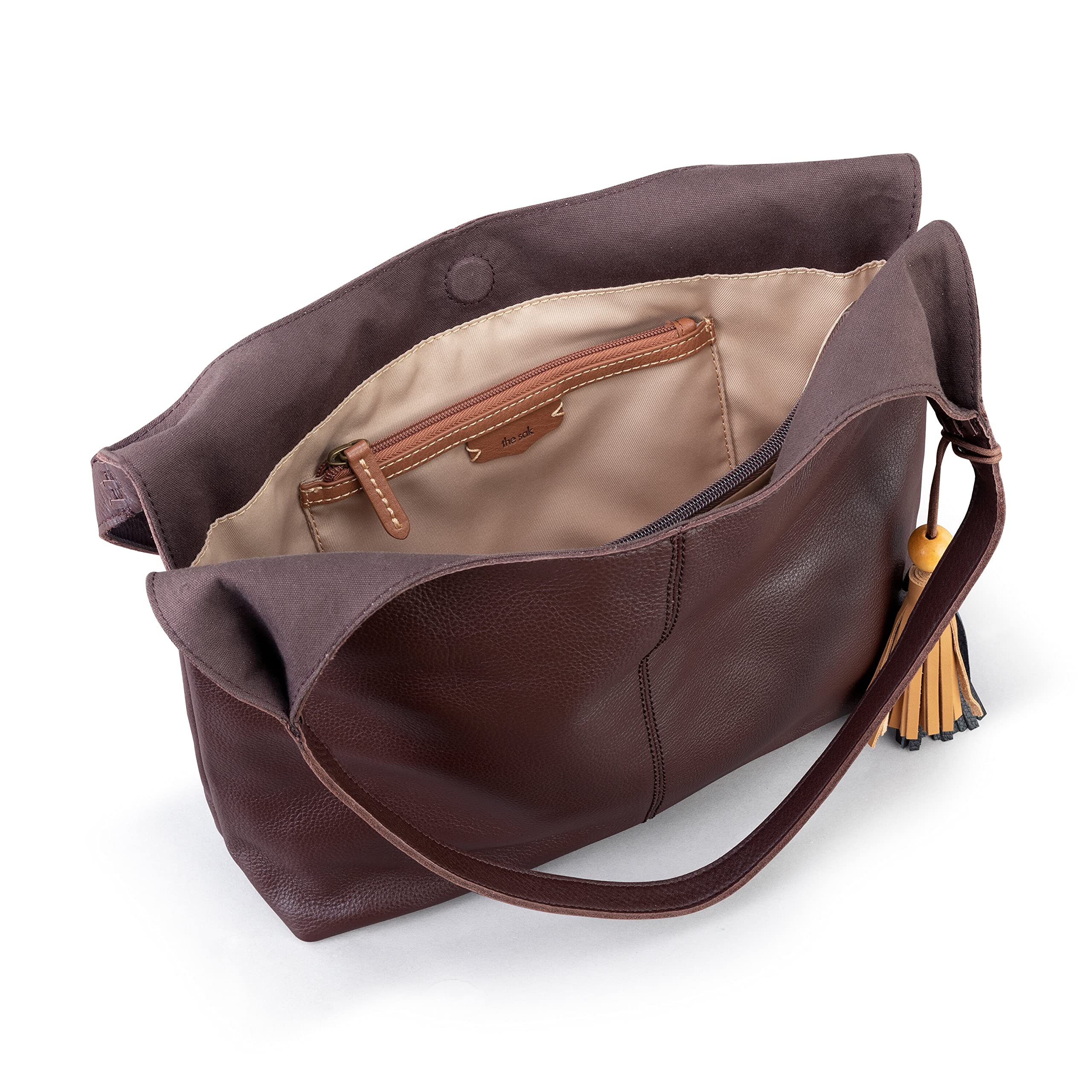 The Sak Huntley Hobo Leather Bag - Double Strap Crossbody Purse in Rich Mahogany Brown | Perfect for Work, Travel & Everyday Use