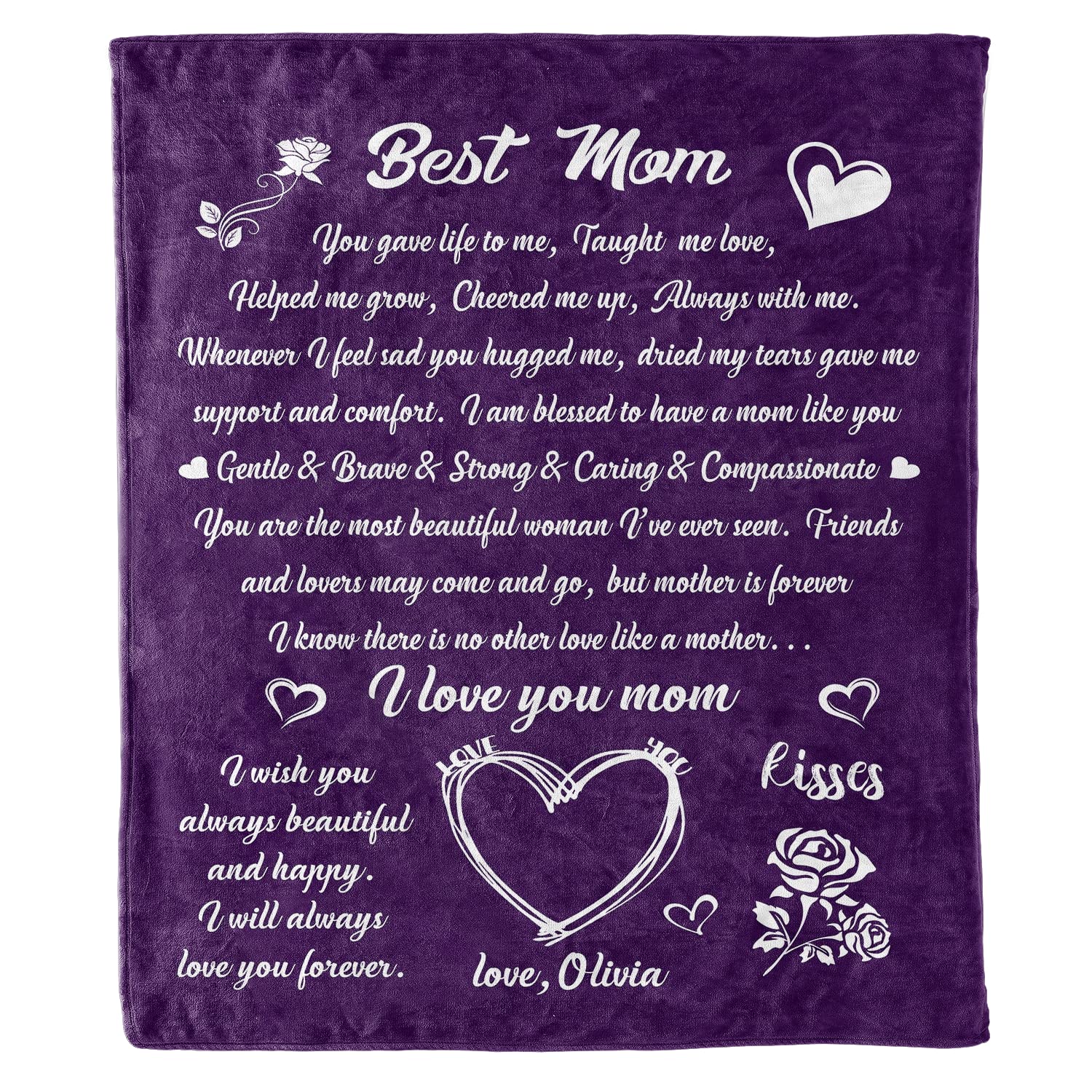 Best Mom Customized Name Blanket - I Love You Mom Gift from Son/Daughter, Fleece or Sherpa Blanket Proudly Printed in USA for Birthday, Mother's Day, Thanksgiving, Christmas - Perfect for Cozy Nights, Family Gatherings, and Heartwarming Moments