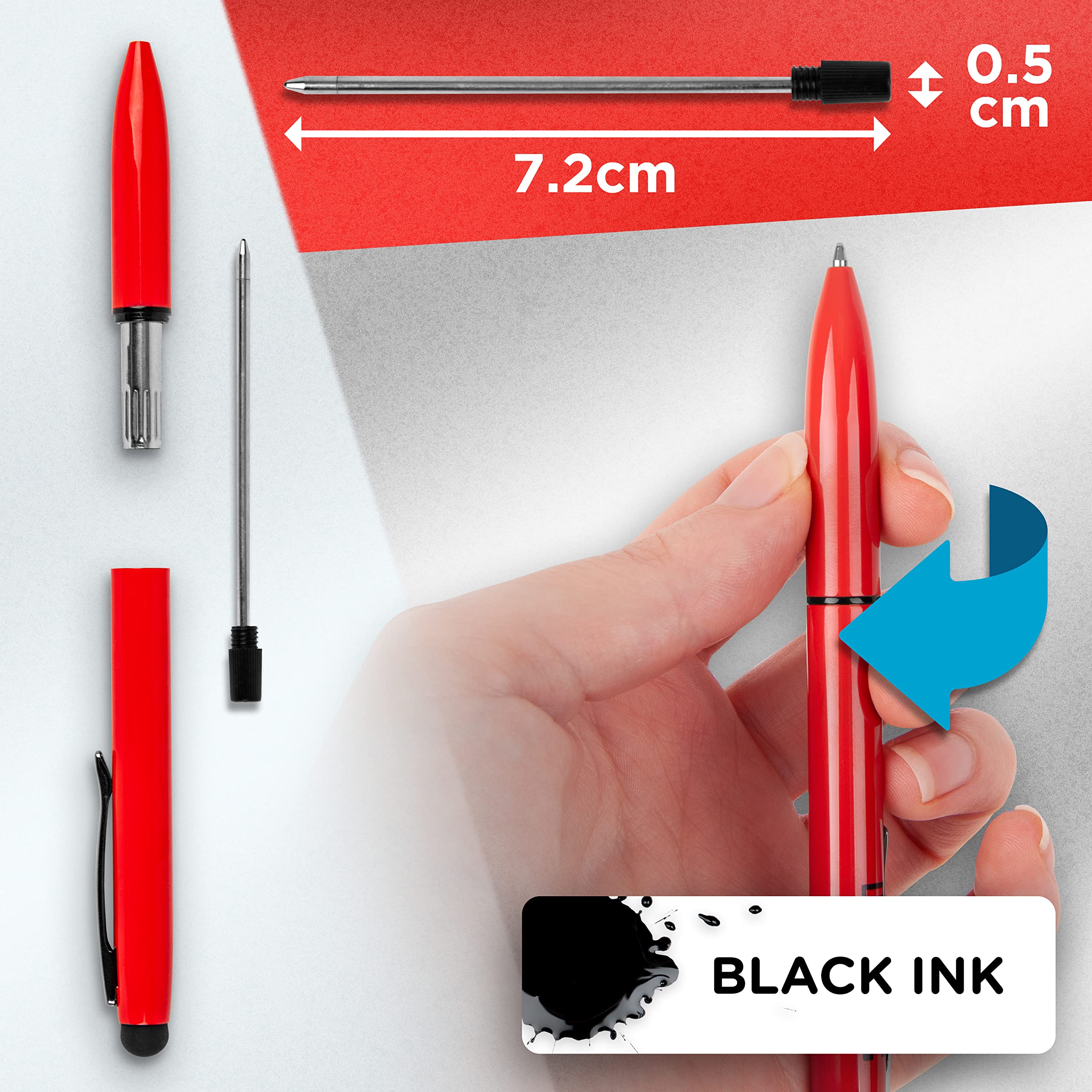 Duronic Stylus Pen IS10RD [Red] - 10-Pack Refillable Ballpoint & Rubber Stylus 2-in-1 Touch Screen Pen for iPad, Tablet, Surface, Laptop, Kindle - Perfect for Note-Taking, Drawing & Digital Signatures