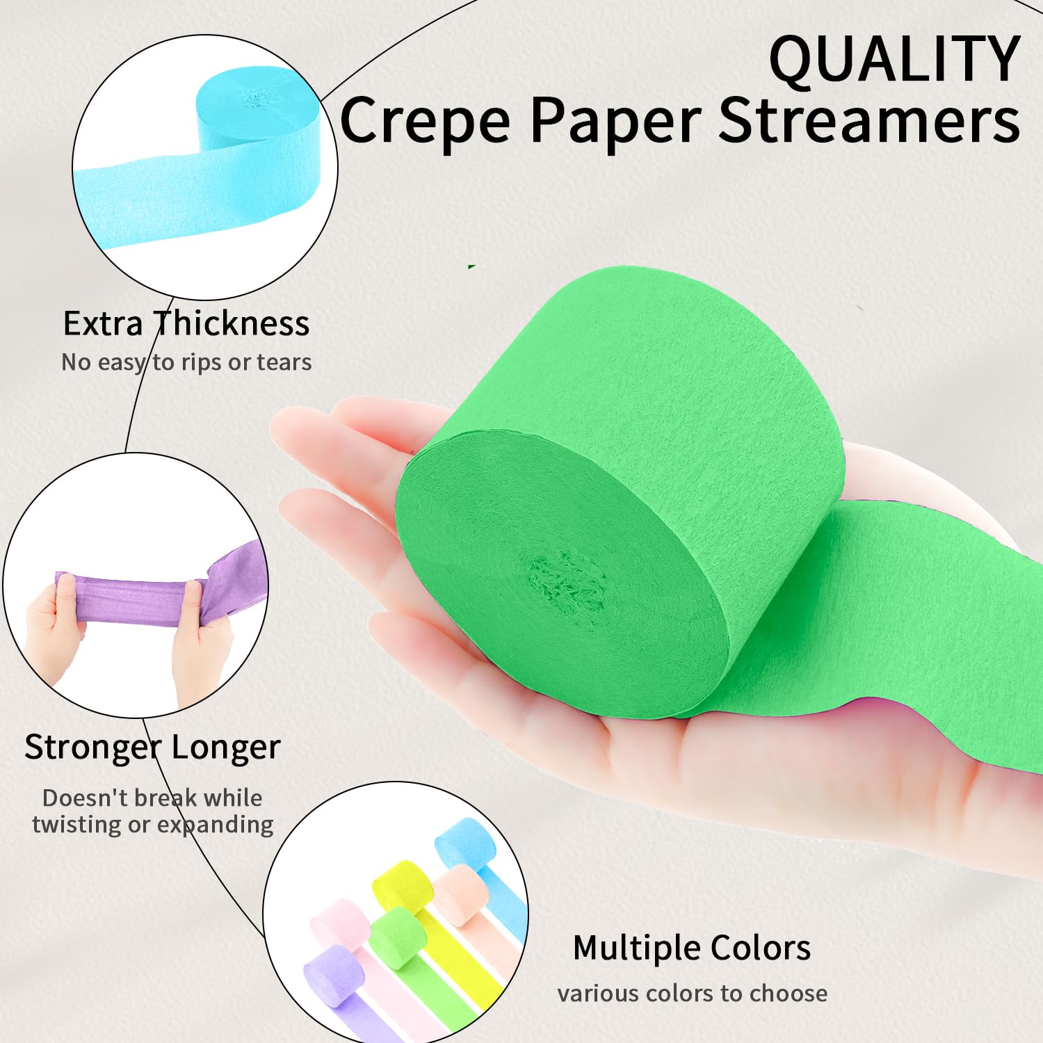 Pastel Crepe Paper Streamers - 6 Rolls (492ft Total) for Party Decorations | Birthday, Wedding, Baby Shower & Celebration Supplies | 2.37