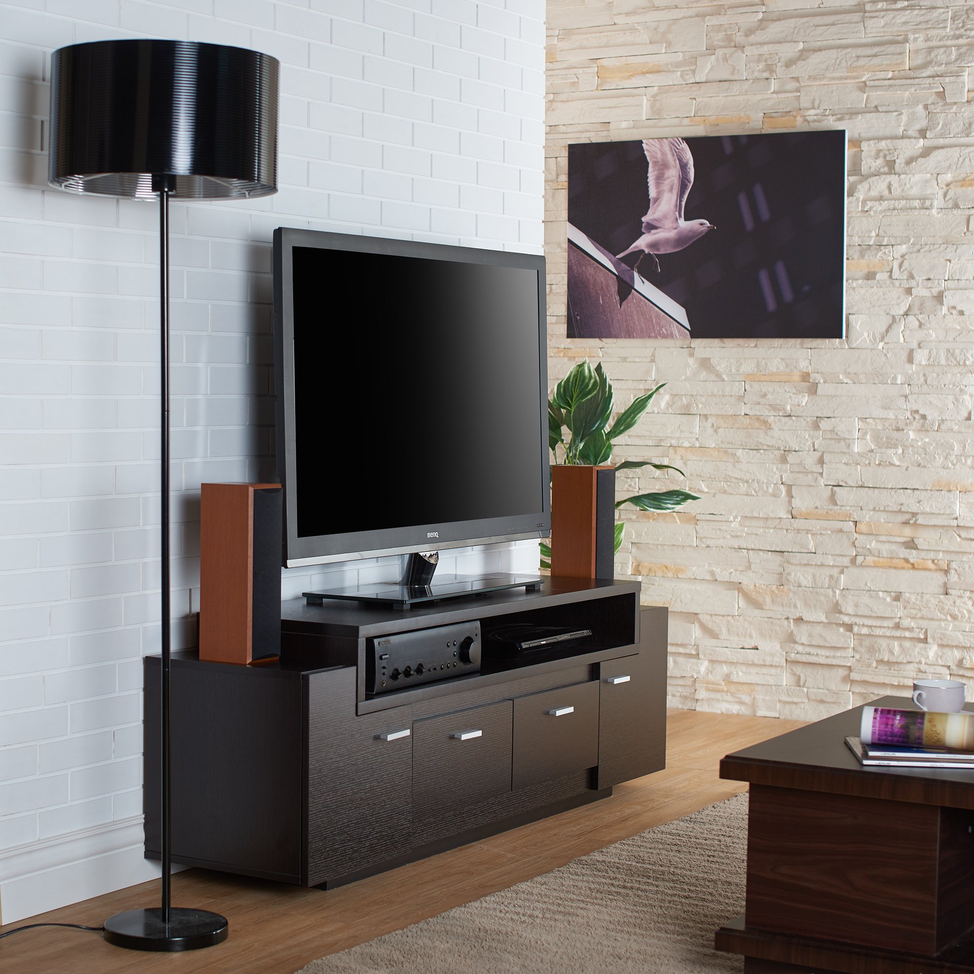 Furniture of America Amani Modern TV Stand in Cappuccino - Stylish Entertainment Center for Living Room & Home Theater Setup