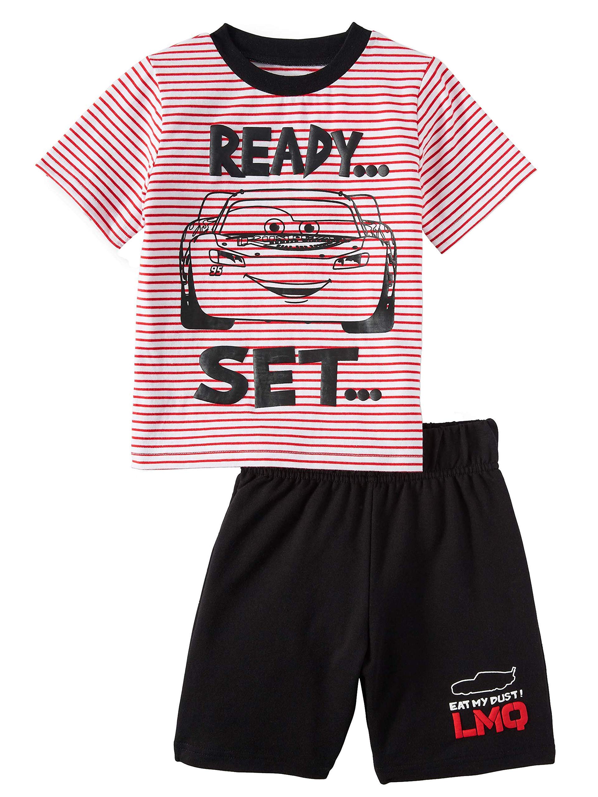 Disney Cars Lightning McQueen Toddler Boys T-Shirt and Shorts Set (3T) Black - Comfortable Playwear for Kids, Perfect for Playdates, Daycare & Outdoor Activities