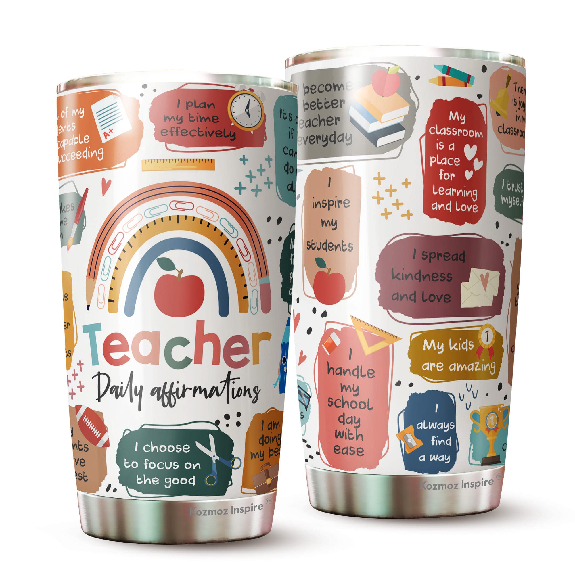 Kozmoz Inspire 20Oz Motivational Tumbler - Perfect Teacher Gift for Women with Daily Affirmations | Great for Classroom, Office & Commute