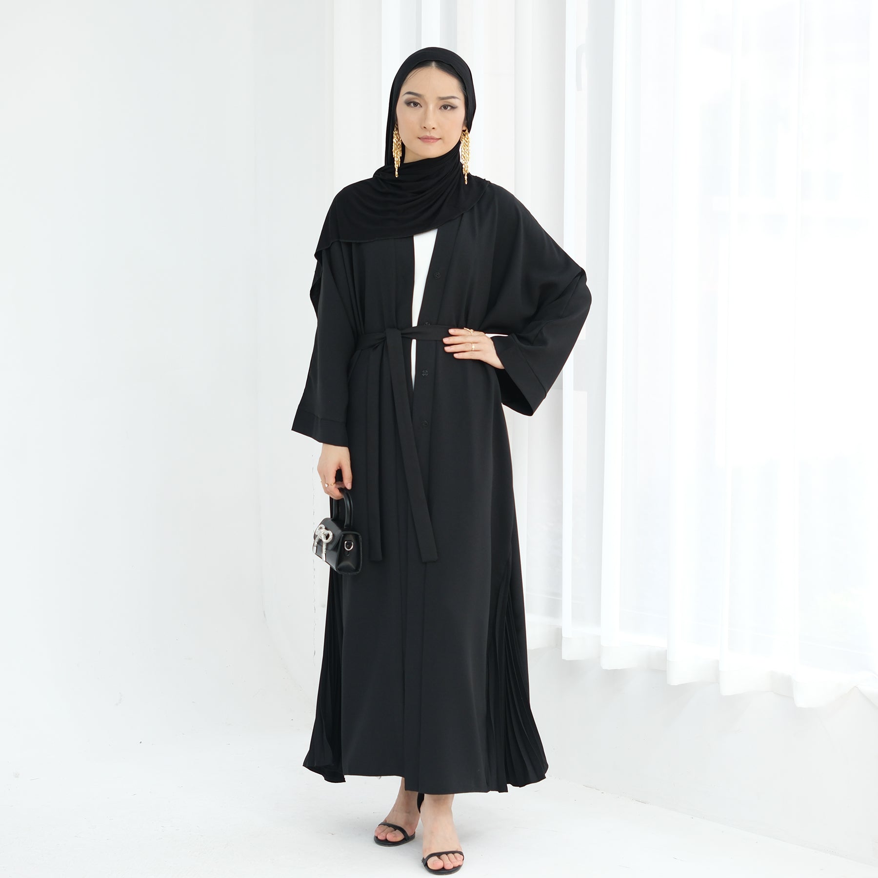 Elegant Hera Open Abaya Kimono in Black - Perfect for Modest Fashion, Prayer Dresses & Boho Chic Outfits