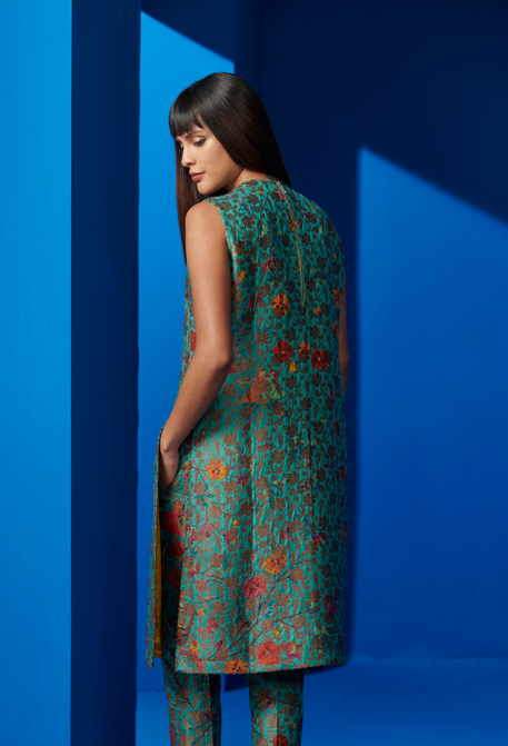 Mayuri Kurta - Elegant Silk Brocade Aqua Blue Indian Tunic Top for Women | Perfect for Festivals, Weddings & Special Occasions
