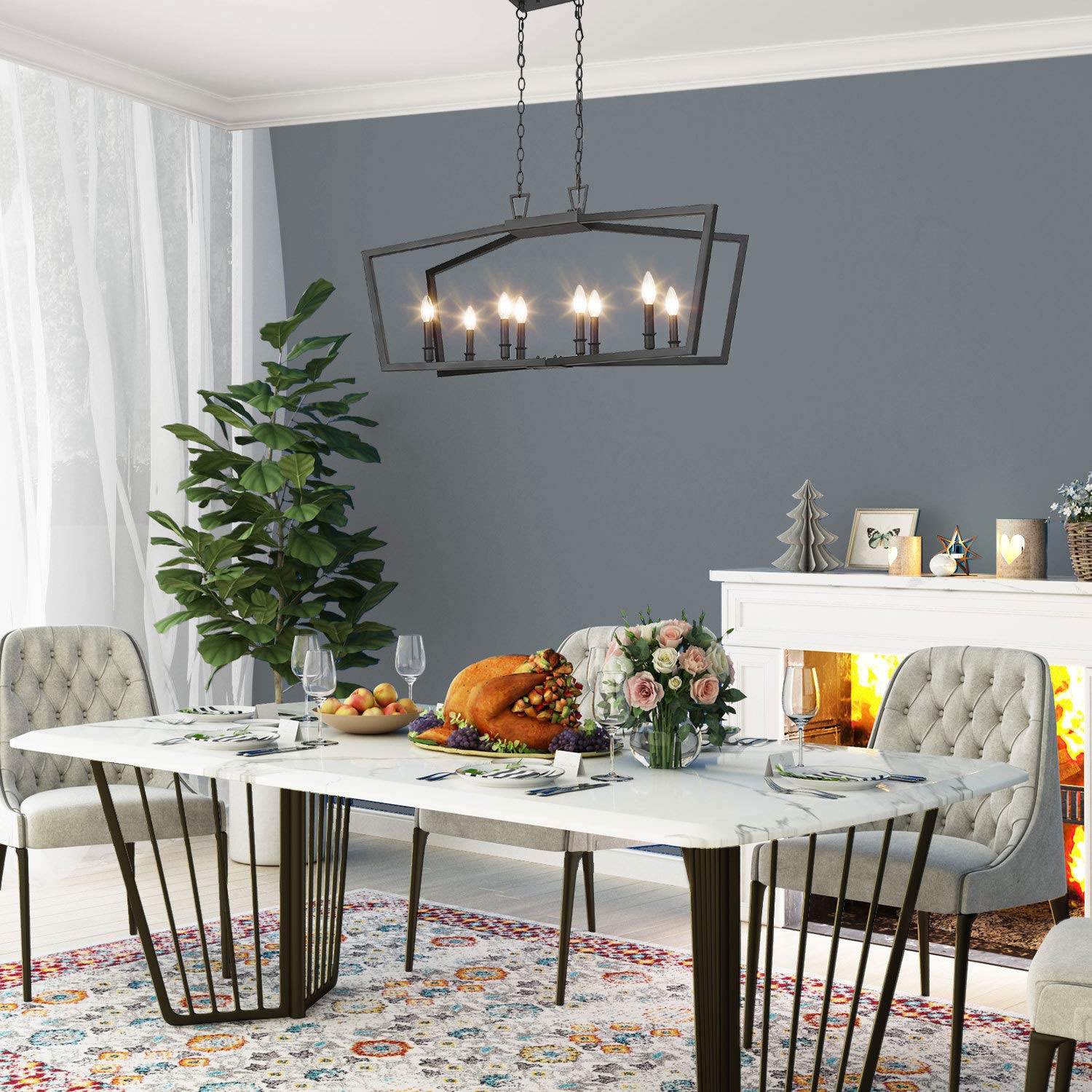 KSANA Black Chandelier - Modern 8-Light Metal Ceiling Fixture for Dining Room & Kitchen Island Lighting | Perfect for Farmhouse, Contemporary Home Decor