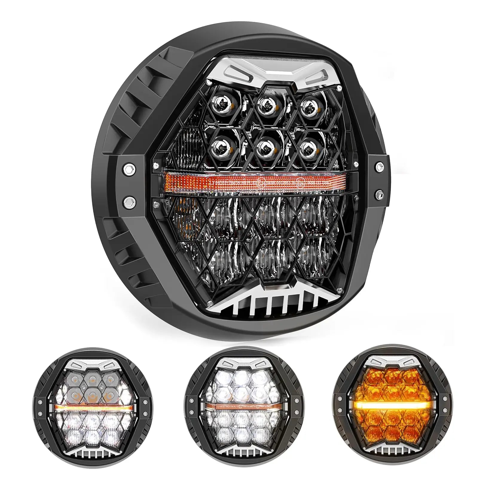 LOYO DOT Approved 1000% Bright 120W 7'' LED Motorcycle Headlight with Amber Turn Signal - Compatible with Harley Davidson Road King, Road Glide, Street Glide, Electra Glide Ultra Limited, Trike, Heritage Softail, Fat Boy & Yamaha - Perfect for Night Riding and Enhanced Visibility