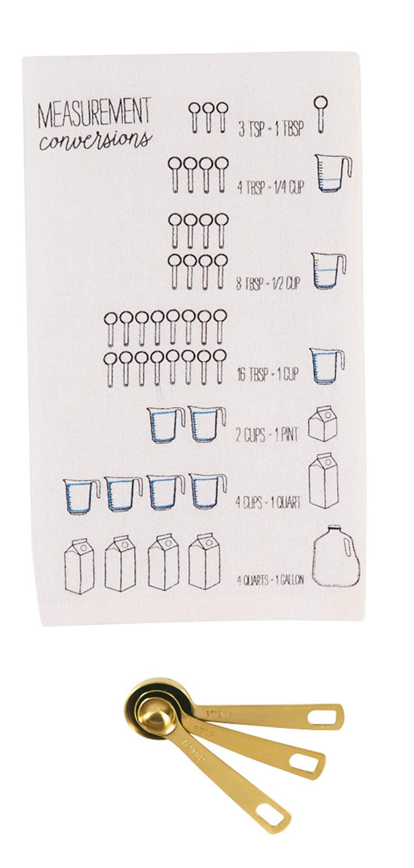 Mud Pie Measuring Spoon and Dish Towel Set - 2-Piece Kitchen Essentials with Measurement Conversion Chart | Perfect for Baking, Cooking & Kitchen Decor