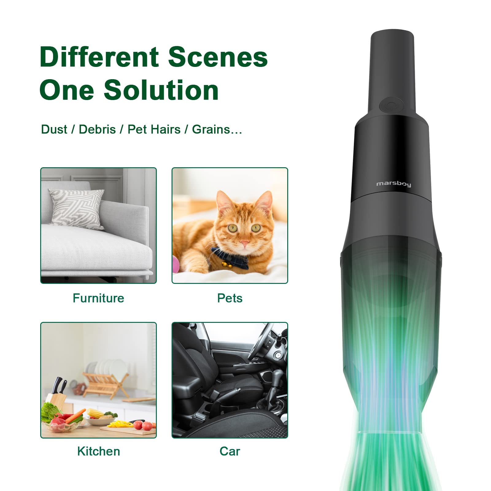 Belle House 15000PA High Suction Rechargeable Handheld Vacuum Cleaner - Powerful Portable Vacuum for Pet Hair, Home, Car Cleaning - Ideal for Quick Cleanups on Carpets, Upholstery & Hard Floors