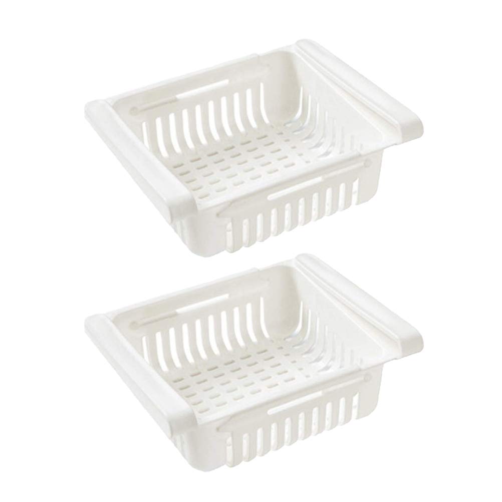 DOITOOL 2-Pack White Refrigerator Storage Box - Expandable Kitchen Organizer for Fridge, Pantry & Countertop Organization - Perfect for Fruits, Vegetables & Leftovers