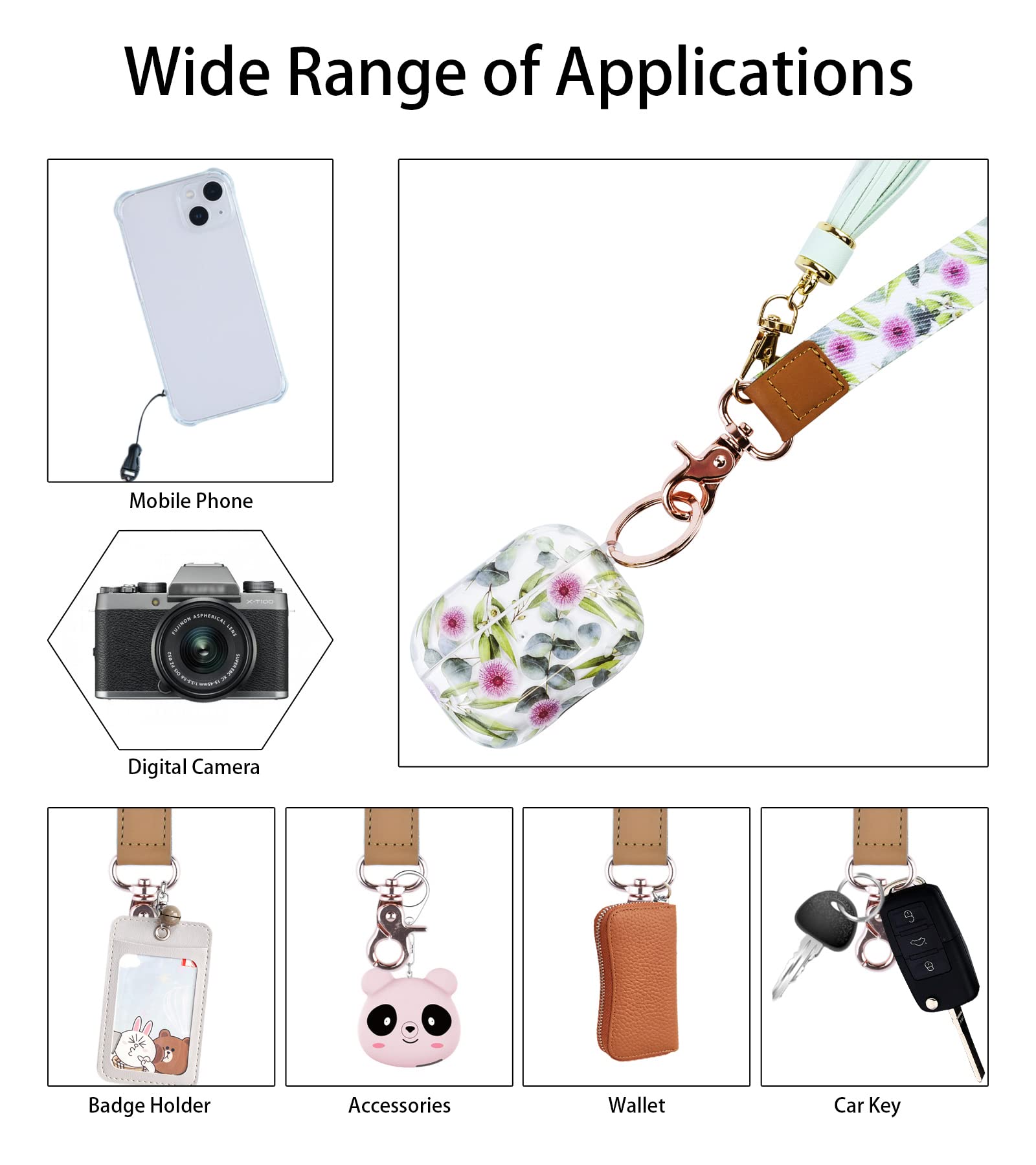 OULRAEFS Cute Hard Protective Case Cover with Wristlet Keychain & Lanyard for AirPods Pro (2019) - Clear Eucalyptus Design - Perfect Gift for Women & Girls - Ideal for Travel, Gym, and Everyday Use
