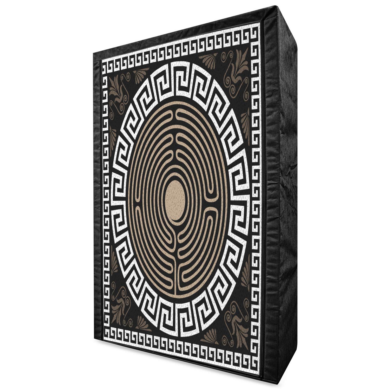 Ambesonne Greek Portable Fabric Wardrobe with Grecian Fret & Wave Pattern - Dark Brown Coconut Tan Antique Retro Swirls - 42.5