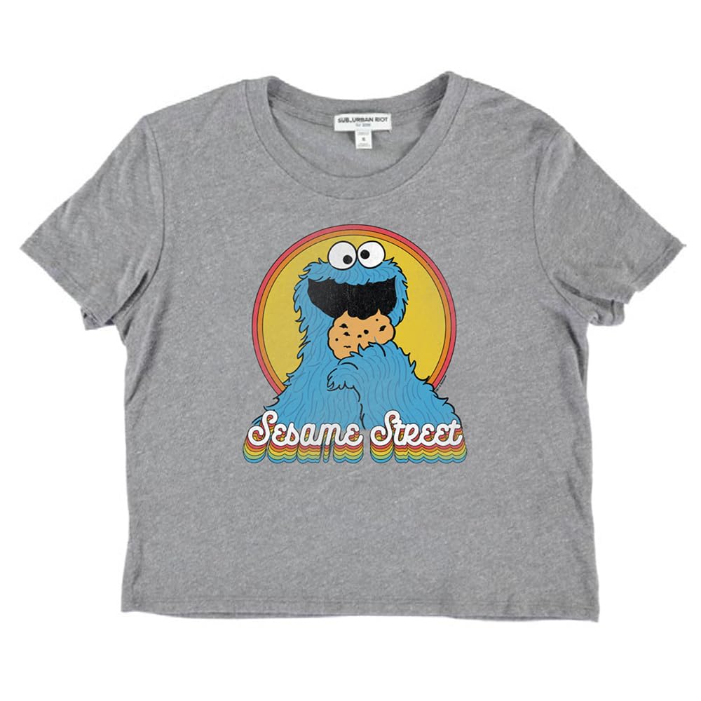 Official Cookie Monster Women's Short Sleeve Crop Top - Sesame Street Licensed Apparel - Casual Streetwear for Women - Perfect for Cosplay, Themed Parties & Everyday Wear