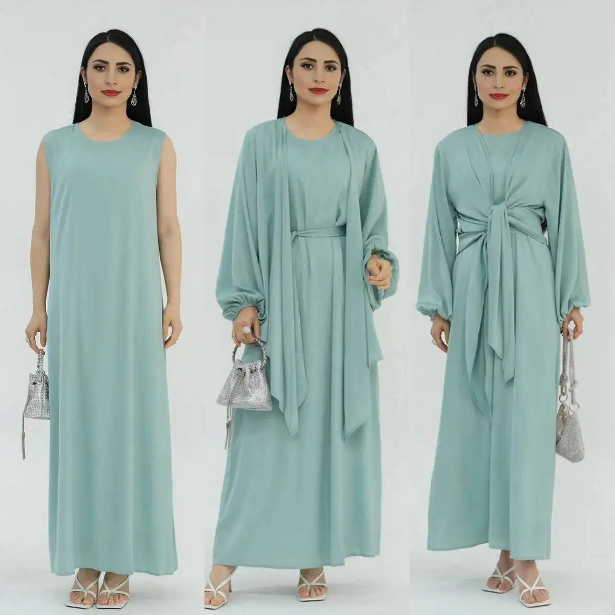 2-Piece Sleeveless Abaya Dress Set with Outer Tops - Modest Muslim Women's Prayer Dress for Home & Mosque Wear
