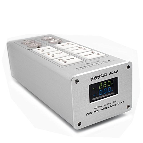 ELEOPTION 3000W 15A AC Power Purifier Filter for Hi-Fi Audio Systems - Silver | Noise Reduction for LCD/Projection TVs & Dual Display Setups | 100-240V Wide Voltage | Home Theater & Studio Use