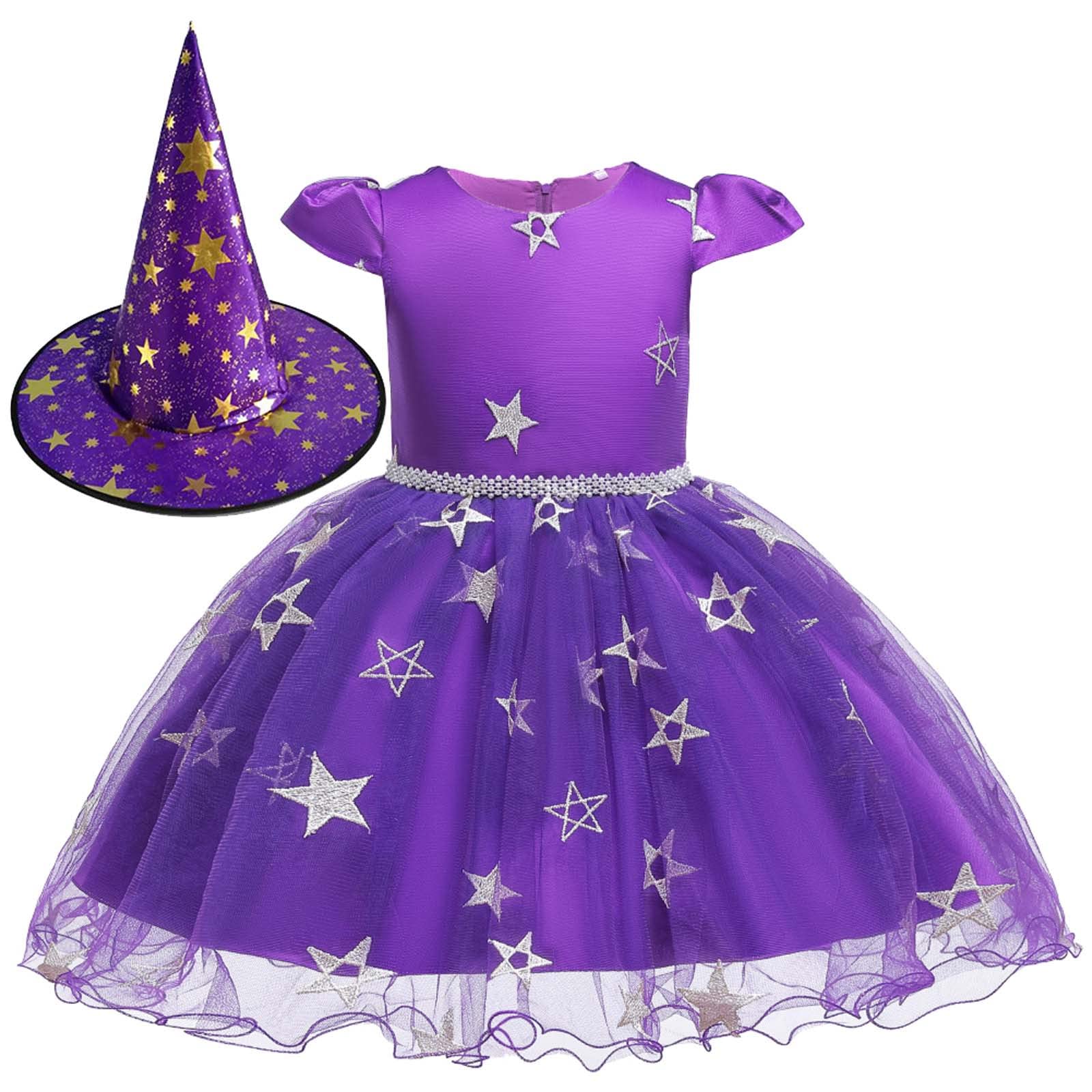 Azrian Witch Hat Dress for Baby Girls & Kids - Halloween Cosplay Costume, Gauze Skirt with Matching Hat - Perfect for Trick-or-Treating, Costume Parties & Photo Shoots