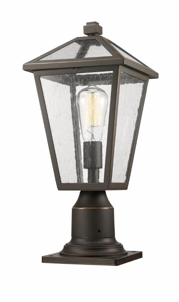 Z-Lite 579PHMR-533PM-BK 1-Light Outdoor Pier Mounted Fixture - Black with Clear Beveled Glass - Waterproof Exterior Wall Sconce for Porch, Garden, and Pathway Lighting