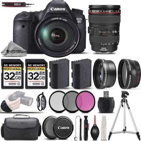 Canon EOS 6D 20.2MP Full Frame DSLR Camera with EF 24-105mm f/3.5-5.6 IS STM Lens Kit - Includes 32GB Memory Card, UV Filter & Flexible Tripod - Perfect for Portrait, Landscape & Travel Photography