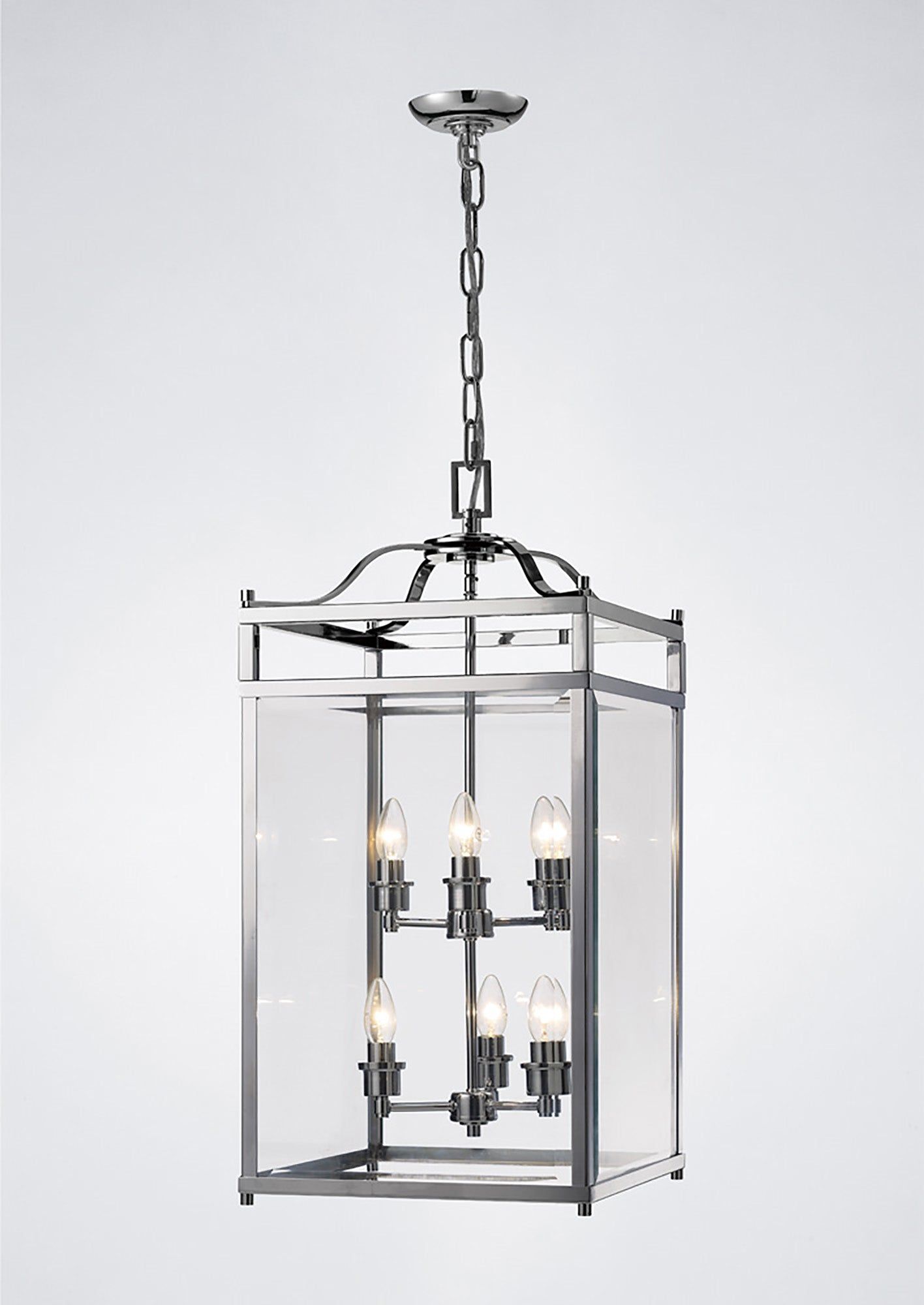 Aston Square Pendant Light Fixture - 3/4/6 Light E14 Base in Polished Chrome & Glass - Perfect for Kitchen Island, Dining Room, or Entryway Lighting