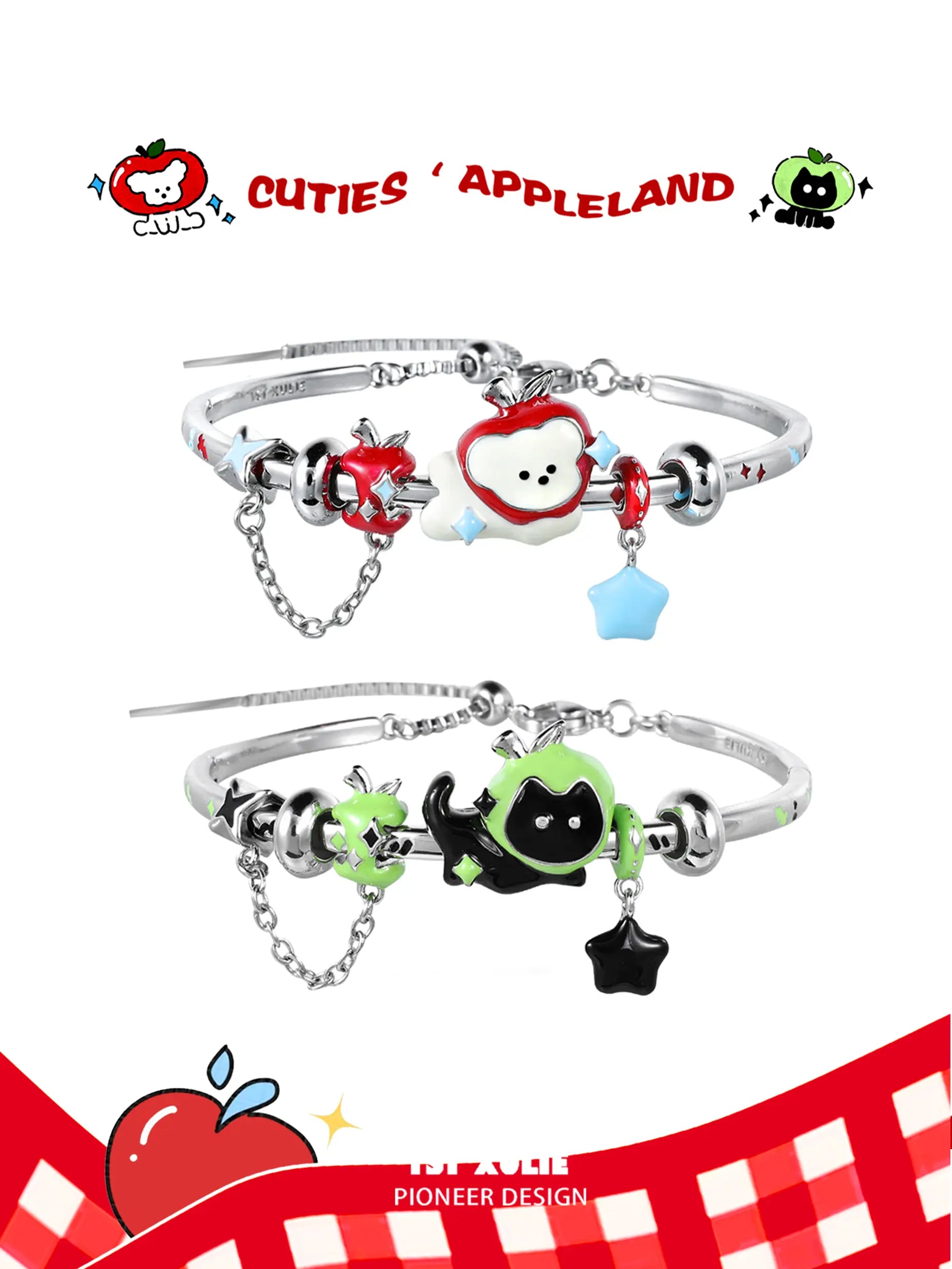 18k Platinum Plated Kitten & Puppy Bangle Bracelet for Girls - Cute Animal Jewelry Gift for Kids, Birthday, Christmas (Appleland Collection) | Perfect for Dress Up, Parties & Special Occasions