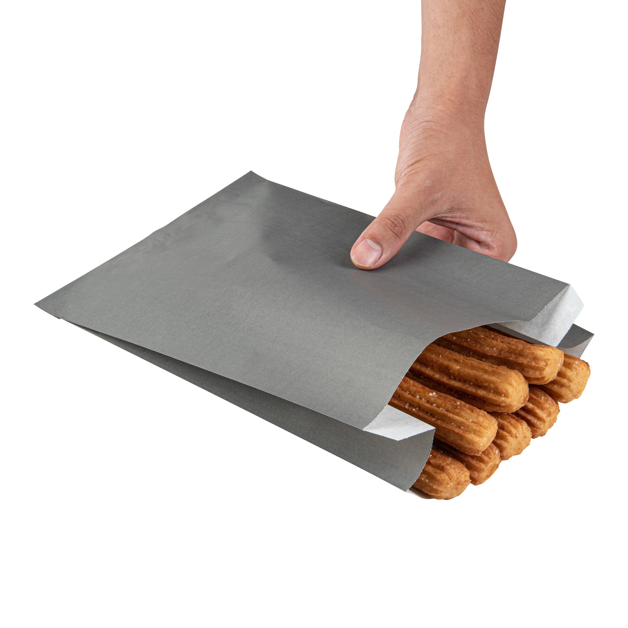 Eco-Friendly Gray Paper French Fry & Snack Bags - 7x3x11 Inches (100 Count) - Perfect for Restaurants, Food Trucks & Party Snacks