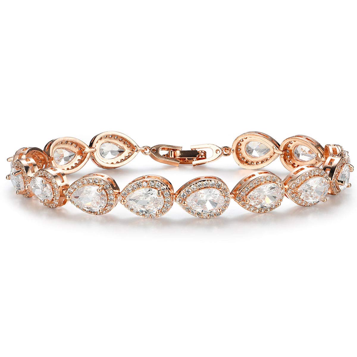 SWEETV Teardrop Wedding Bracelet for Women - Crystal Rhinestone Cubic Zirconia Tennis Bracelet - Elegant Bridal Jewelry for Wedding, Prom, Anniversary & Special Occasions