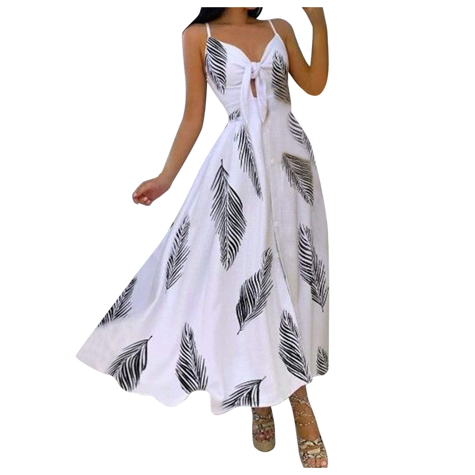 Women's Casual Loose Bohemian Maxi Dress - Solid Color Spaghetti Strap Summer Beach Swing Dress for Outdoor, Vacation & Party Wear
