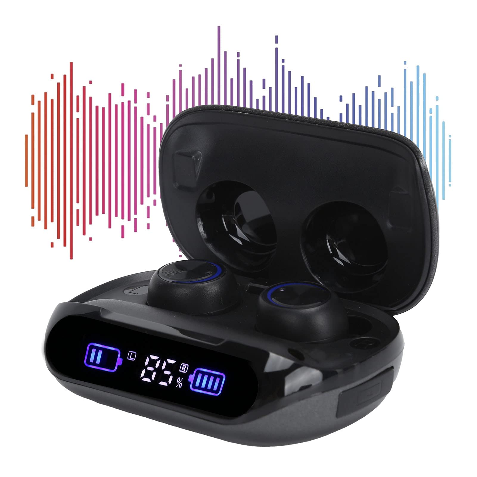 H66 Wireless Earbuds with Digital Display | HiFi Stereo Noise Cancelling Headphones | 5.5H Playtime & Charging Case | for iPhone, Android, TV, Laptop (Gaming, Workout, Commuting, Travel)