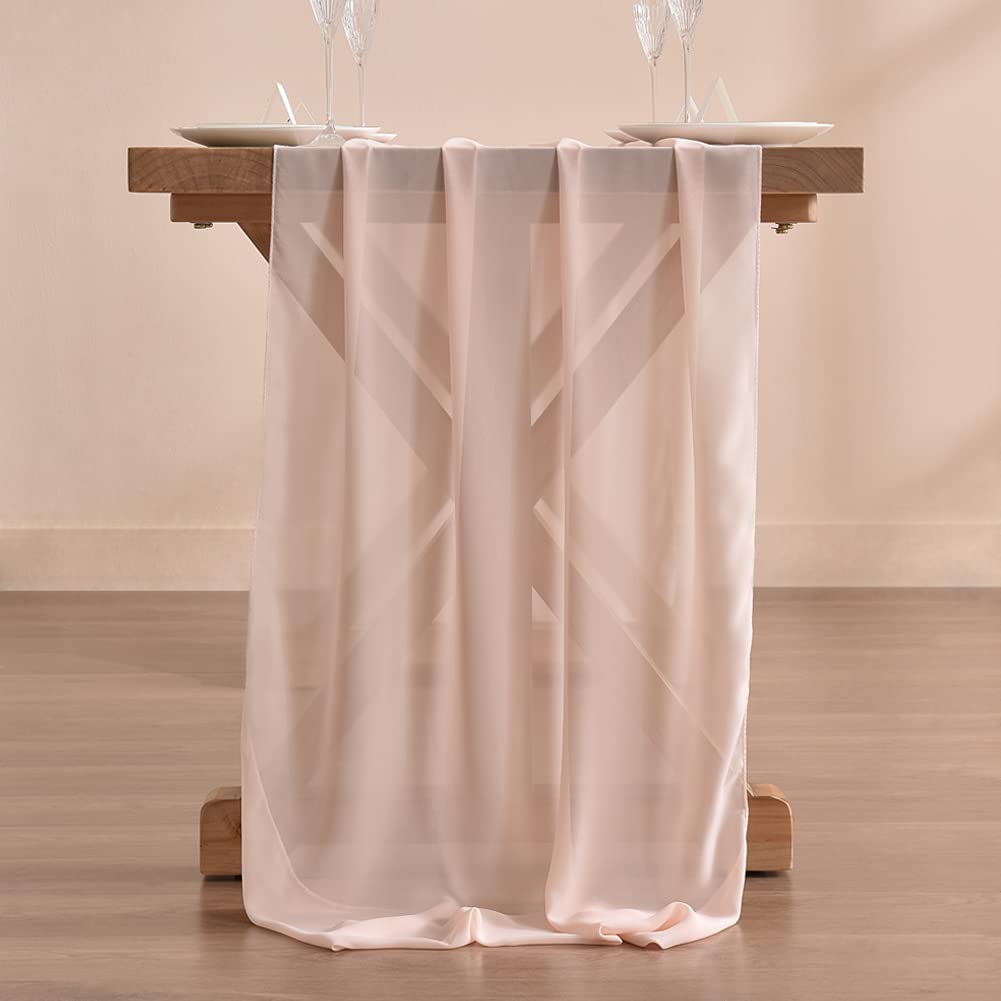 Peach Pink Chiffon Table Runner - 14ft (29x170 Inches) Boho Rustic Wedding Decor for Easter, Spring, Bridal Showers & Romantic Events - Elegant Sheer Fabric for Party & Home Decor