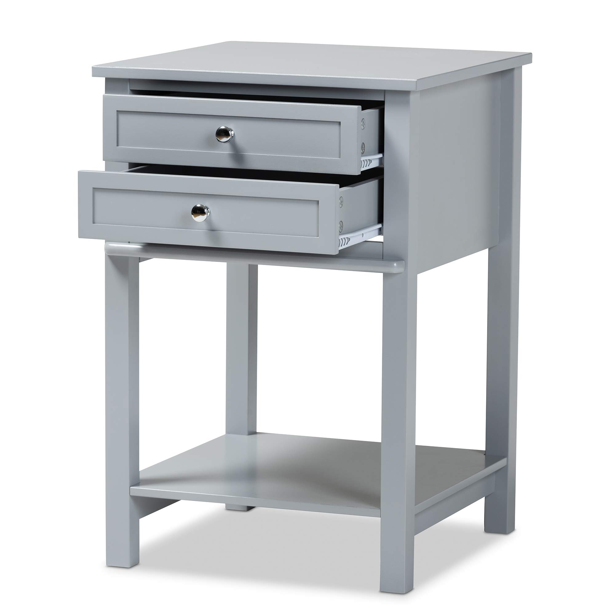 Baxton Studio Modern Nightstand with Drawer - Light Grey Finish for Bedroom Furniture & Home Decor