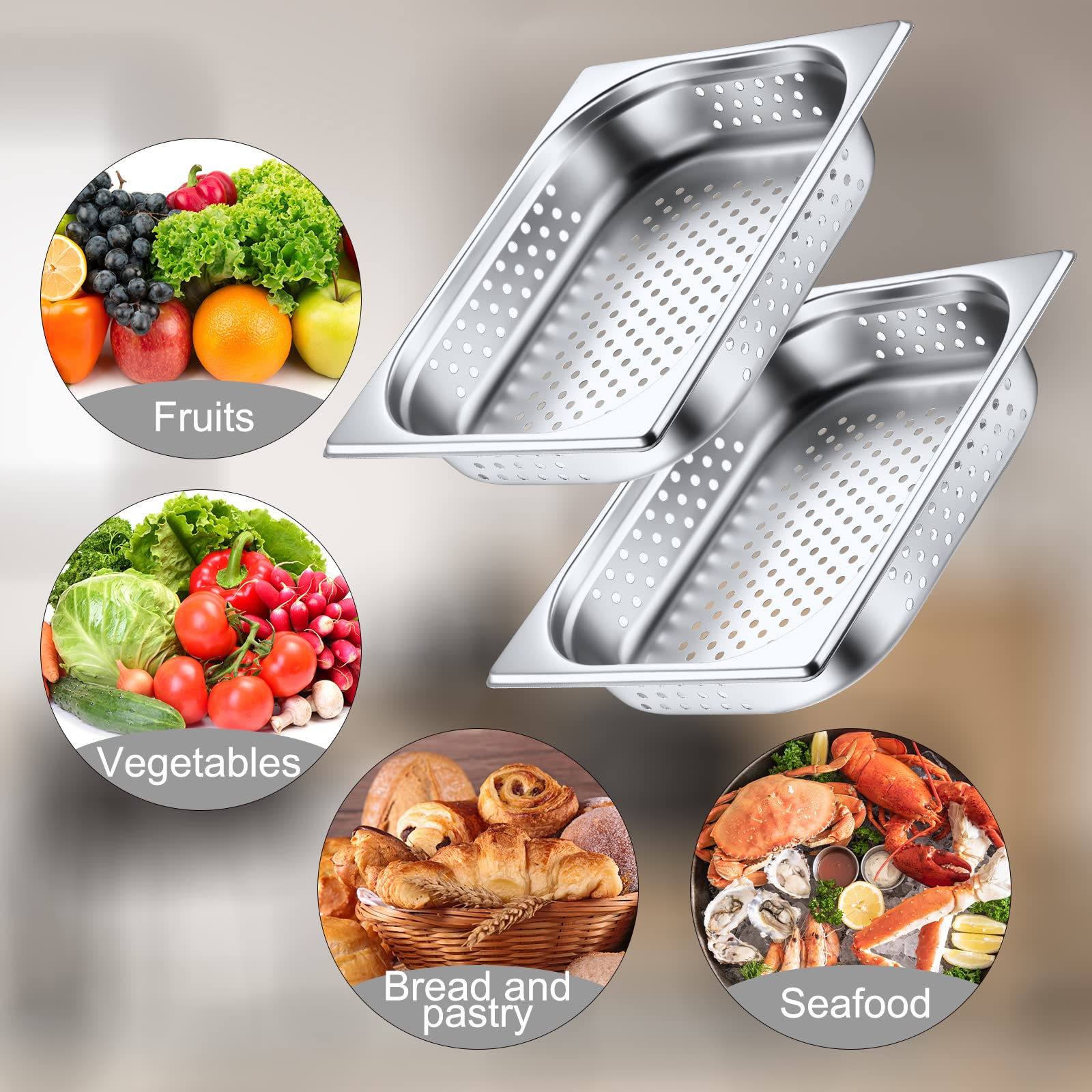 Lounsweer 2-Pack Stainless Steel Half Size Perforated Hotel Pans - Commercial Steam Table Pans for Catering, Restaurants & Kitchen Use (12.8