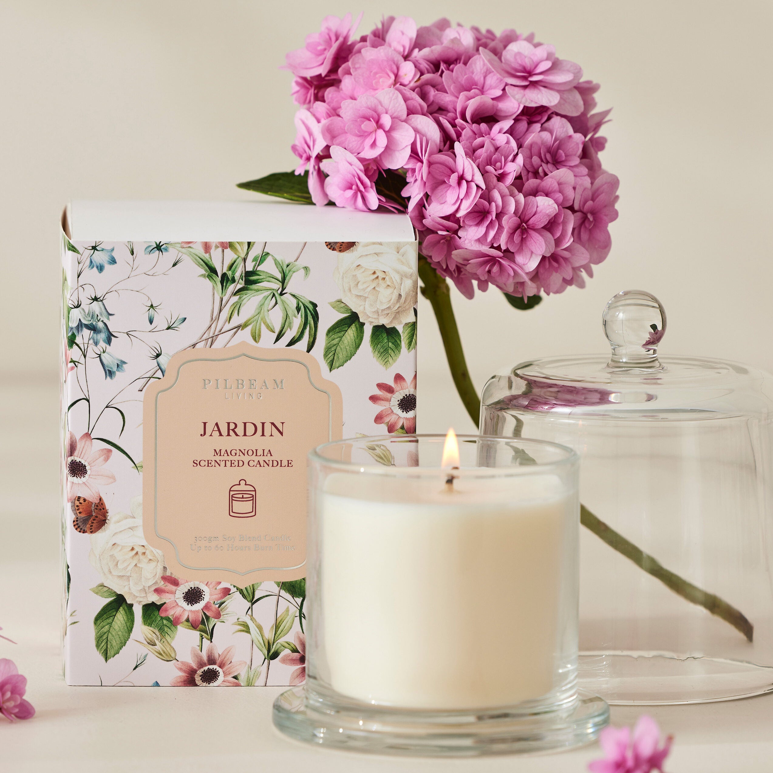 Pilbeam Living Jardin Glass Cloche Scented Candle - Elegant Home Decor for Romantic Dinners & Relaxing Baths