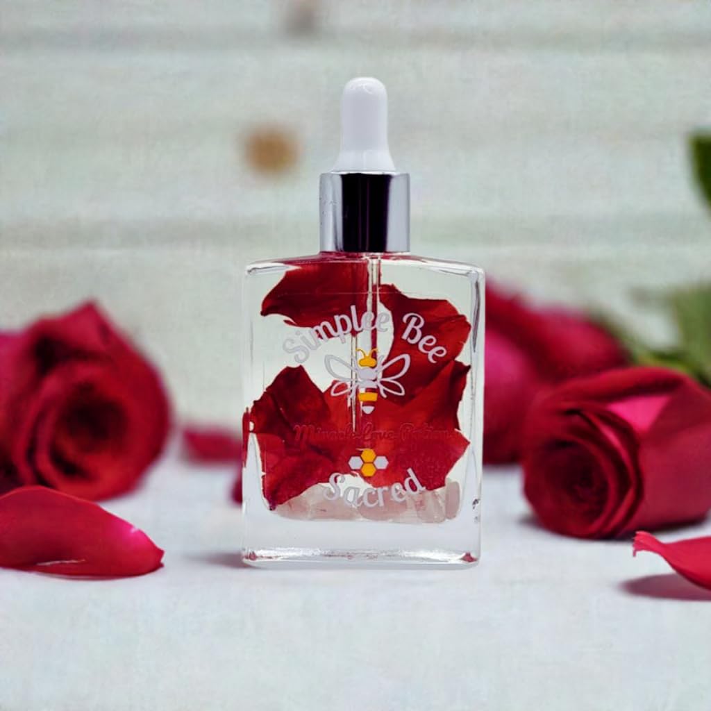 Organic Moisturizing Body Oil for Dry Skin - Hydrating & Nourishing Rose & Sandalwood Scented Skin Oil with Rose Petals | Women's Bath & Massage Oil for Relaxation & Self-Care