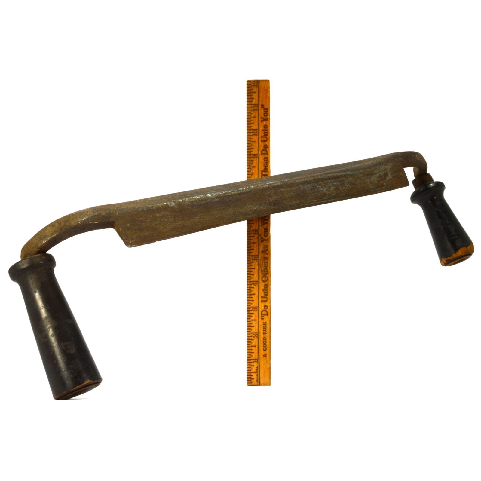 Antique Large Small Offset Draw Knife - 14 Inch Blade with Japanned Wood Handles Circa 1850 - Perfect for Woodworking, Carpentry & Vintage Tool Collectors