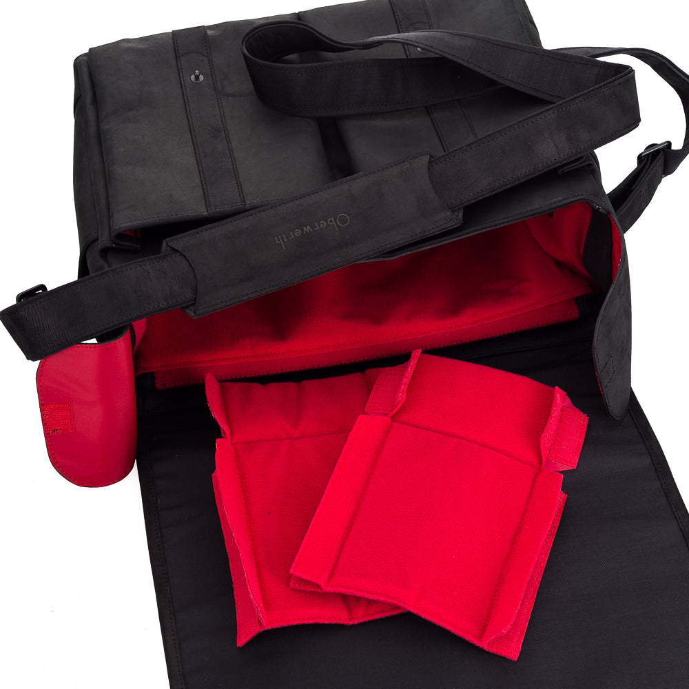 Premium Oberwerth SL Large Camera Bag - Black with Red Lining - Durable DSLR & Mirrorless Camera Case for Professional Photographers & Travel Enthusiasts