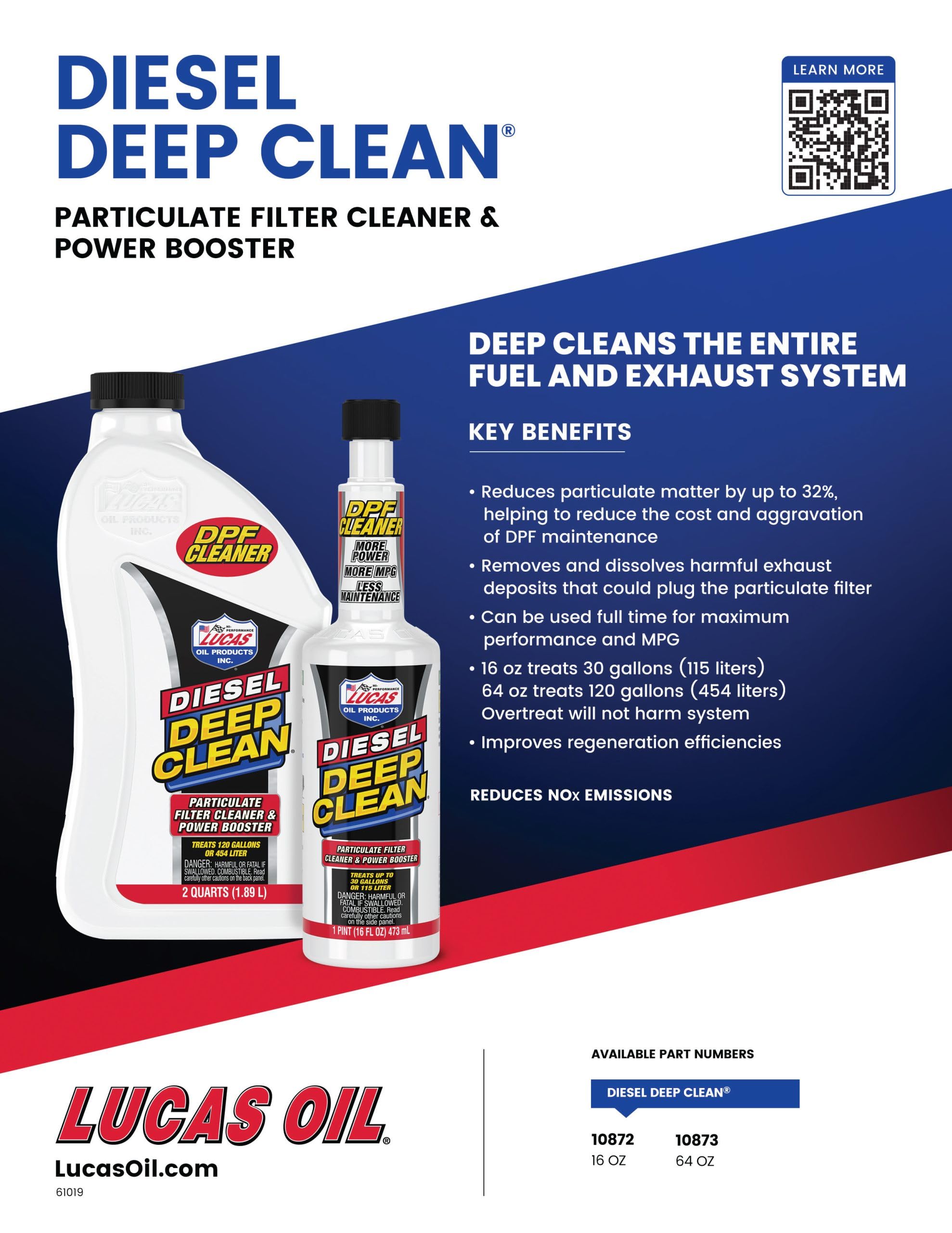 Lucas Oil 10872 Diesel Deep Clean Engine Oil Treatment – 16 oz Bottle for Improved Performance & Fuel Efficiency – Ideal for Diesel Trucks, Heavy Equipment & Marine Engines