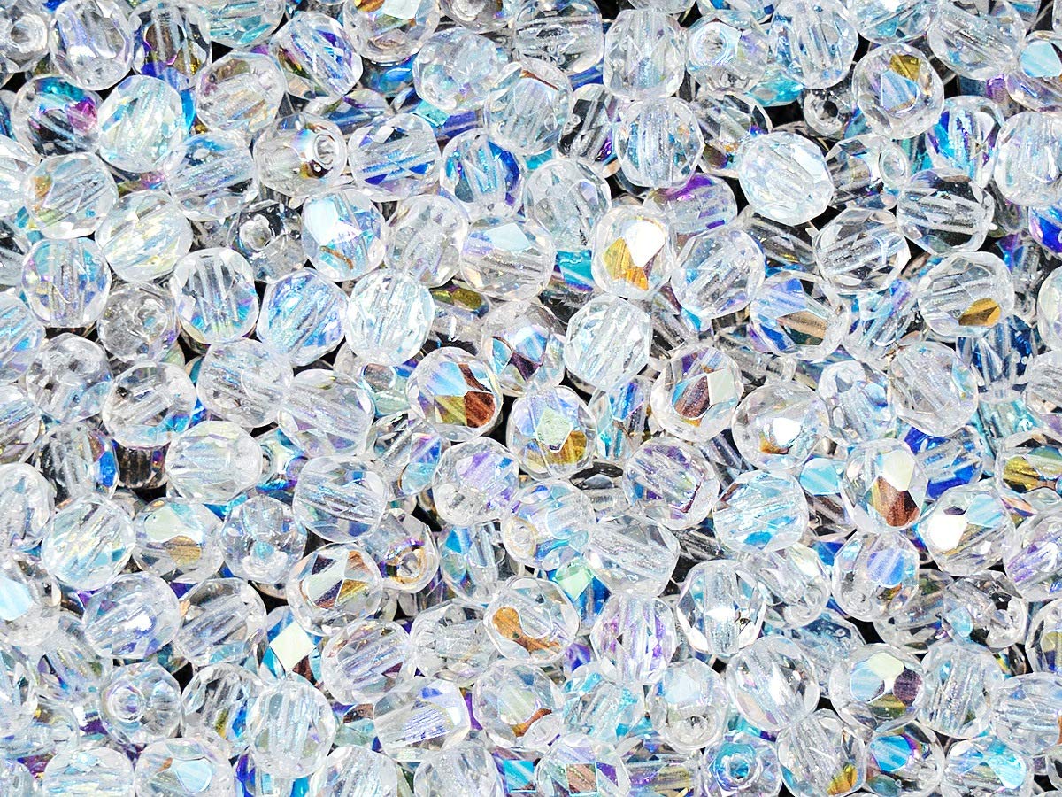 Premium Czech Fire-Polished Glass Beads Set - 300pcs Round Beads in 4mm & 6mm Sizes, Crystal AB & Rosaline AB Colors - DIY Jewelry Making Kit for Necklaces, Bracelets, Earrings & Craft Projects