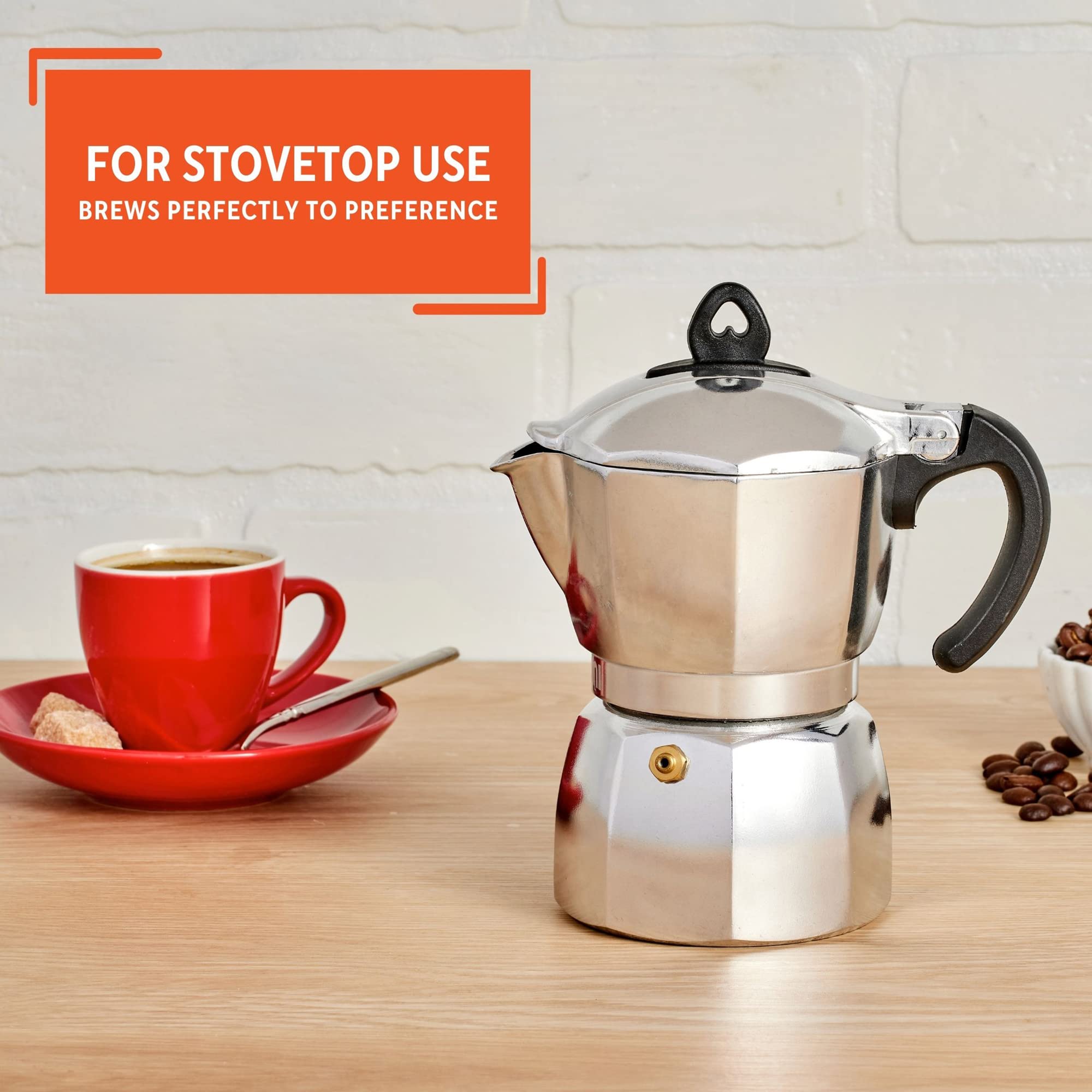 IMUSA 6-Cup Stovetop Espresso Maker with Heart-Shaped Knob - Silver Moka Pot for Italian Coffee - Perfect for Home, Office & Camping Brewing