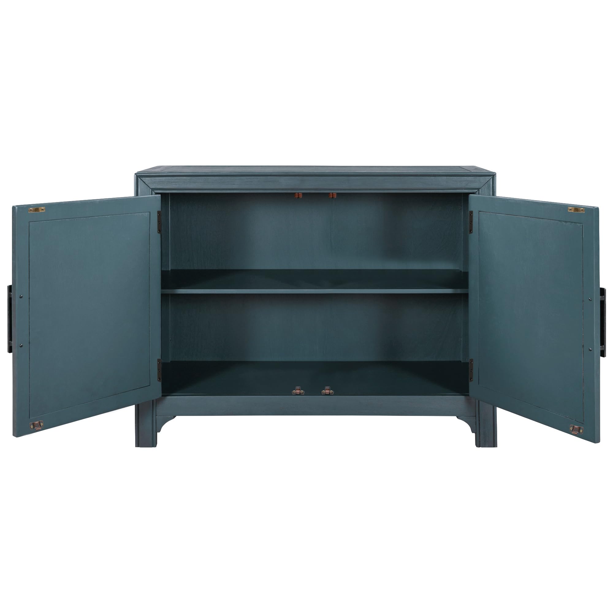 P PURLOVE Wooden Storage Cabinet with Unique Design Doors - Adjustable Shelves, Space Saving Buffet Sideboard for Living Room, Study Room, Bedroom & Office - Antique Blue Home Organization Furniture for Small Spaces