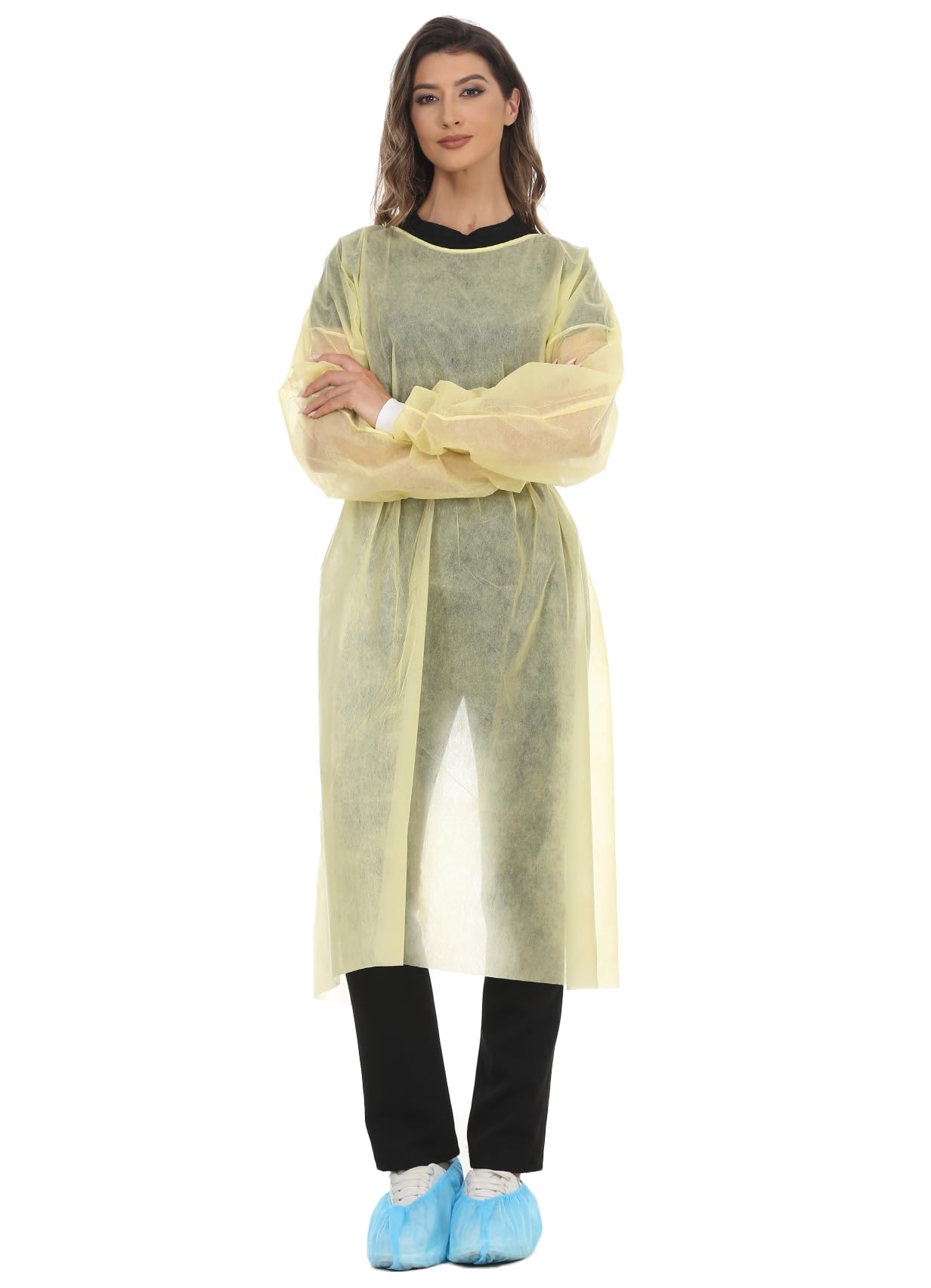 Disposable Isolation Gown - Polypropylene Medical Gowns with Elastic Knit Cuff & Long Sleeves - Waterproof PPE for Hospitals, Clinics & Home Care (50-Pack) - Ideal for Healthcare Workers, Nursing Homes & Pandemic Protection