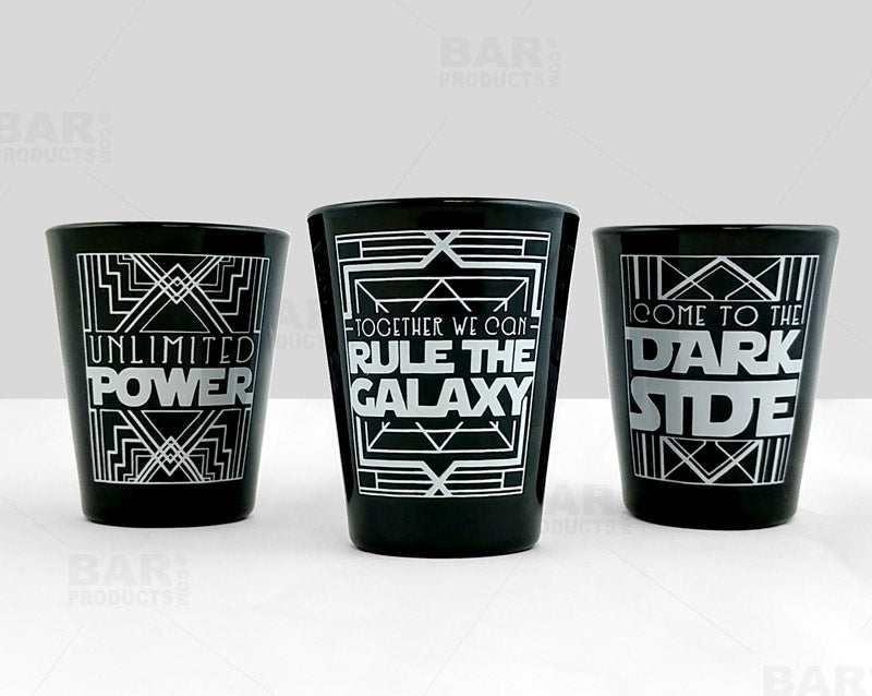 BarConic® 1.75 oz Black Shot Glasses - Set of 6 with Multiple Fun Designs - Perfect for Parties, Bars, and Home Entertaining