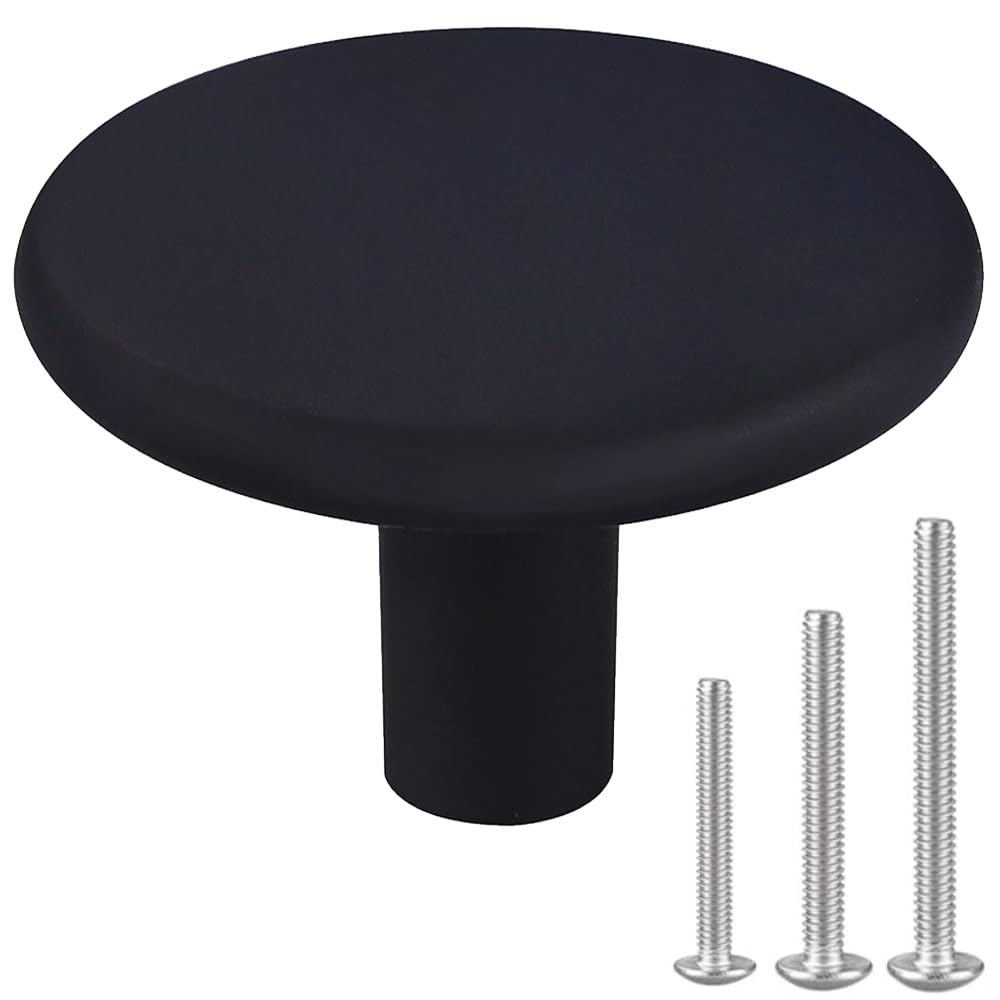 6 Pack 1.57 Inch Matte Black Round Cabinet Knobs - Simple Kitchen & Dresser Drawer Handles - Durable Cabinet Hardware Pulls for Closets, Bathrooms & Home Furniture (Easy Installation & Stylish Upgrade)