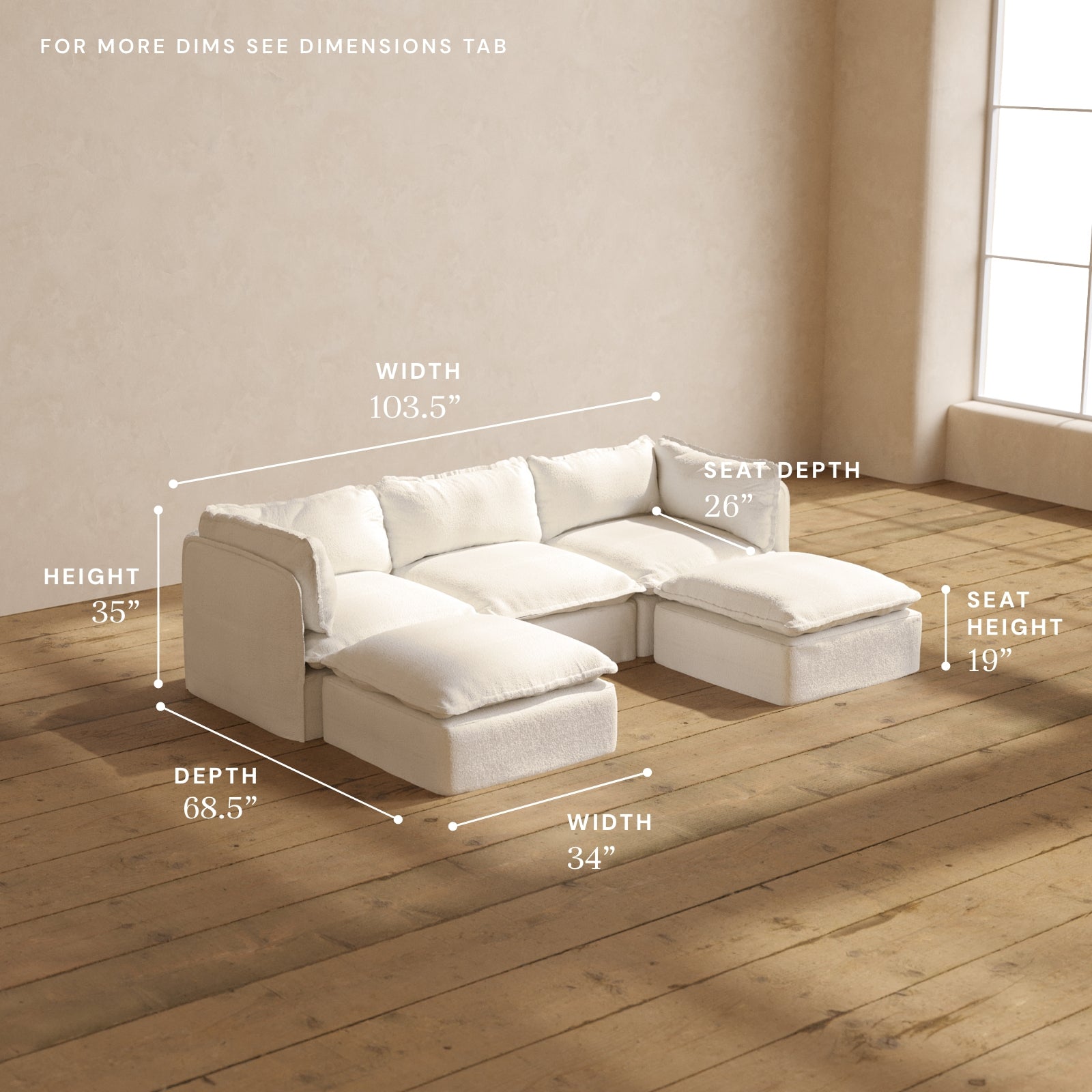 Modular Performance 3-Seater U-Shaped Sectional Sofa in Mousse Fabric | Comfortable Blend for Living Room, Lounge & Family Room - Perfect for Relaxing, Entertaining & Movie Nights