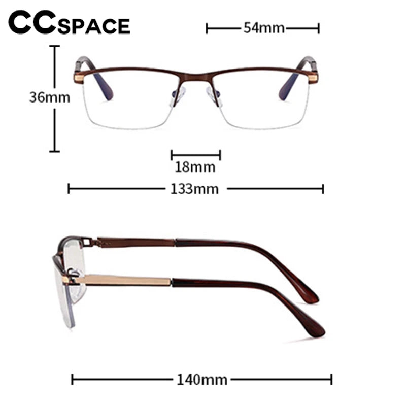 CCspace Semi-Rim Square Alloy Spring Hinge Eyeglasses for Men & Women - Lightweight Durable Frame for Reading, Driving & Daily Use - Model 300842
