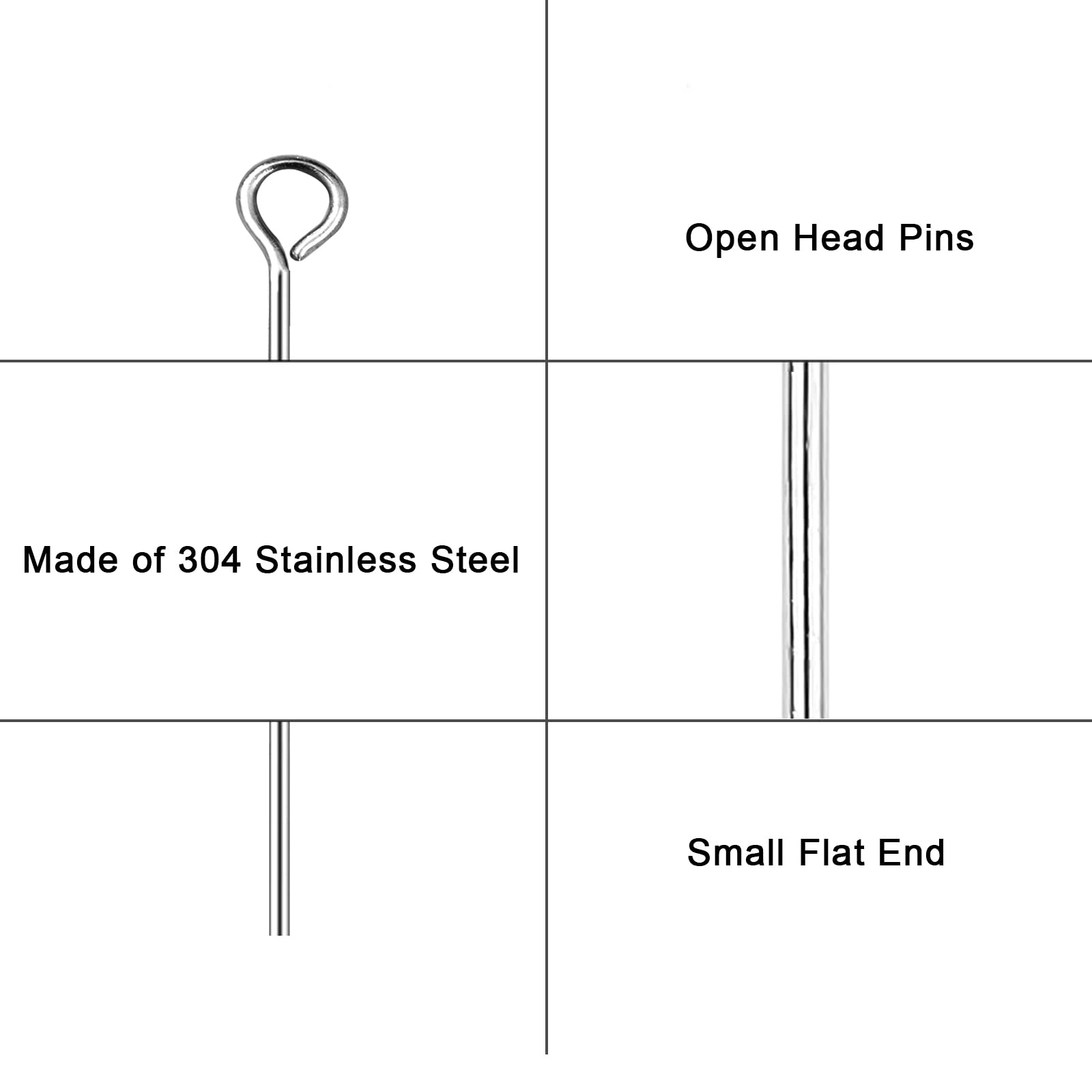 304 Stainless Steel Jewelry Eye Pins - 24 Gauge 0.6x15mm Silver Head Open Eye Pins (800pcs) - Perfect for DIY Earrings, Necklaces, Bracelets & Charms - Jewelry Making Supplies & Findings for Crafters