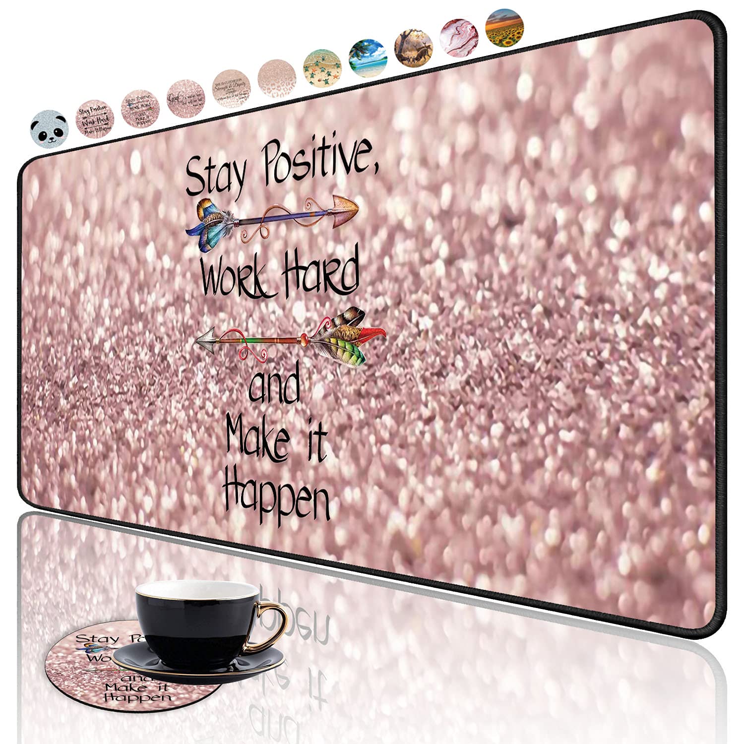 Large Extended Gaming Mouse Pad with Non-Slip Rubber Base - XXL Keyboard & Mouse Mat for PC, Laptop, Office & Study | Includes Bonus Cup Coaster | Rose Gold Design | Perfect for Gamers, Work & Home Office Setup