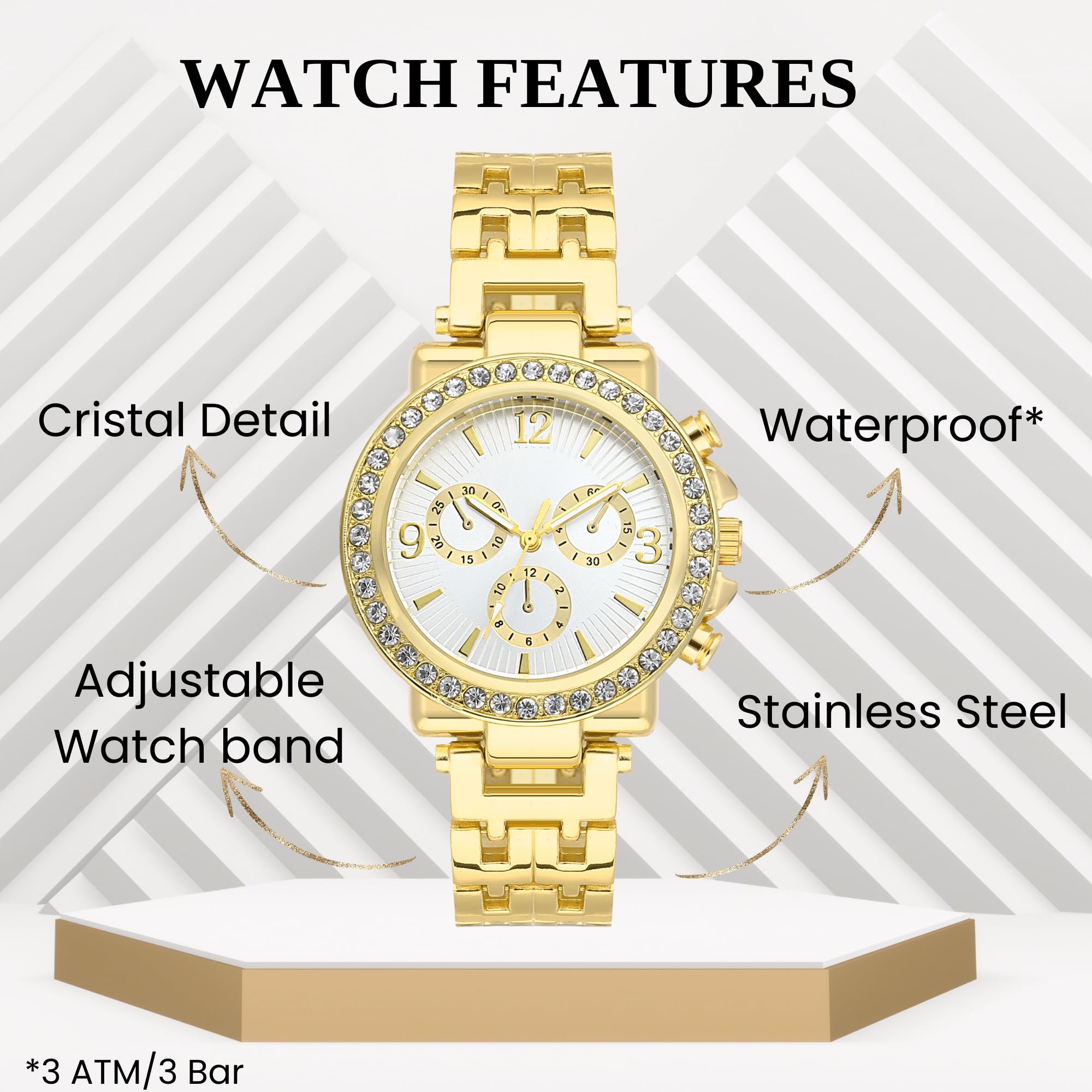Elegant Gold Women's Watch & Bracelet Set - Stylish Dainty Watch with Gold Bracelet for Women - Fashionable Accessories for Daily Wear & Special Occasions - Perfect Birthday Gift for Mom, Wife & Loved Ones - Ideal for Office, Party & Everyday Elegance